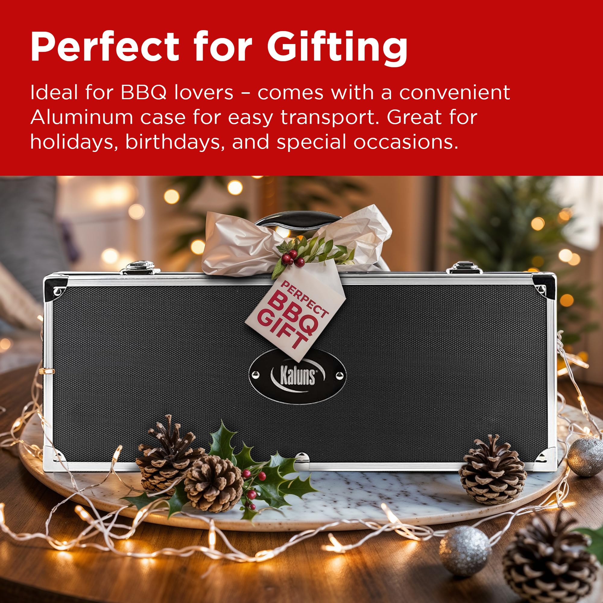 Kaluns Grilling Accessories, Gifts for Men Christmas Grilling Gifts for Dad, Heavy Duty Stainless Steel BBQ Grill Tools Set for Outdoor Grill with Aluminum Case and Apron, Birthday Gifts for Men Dad