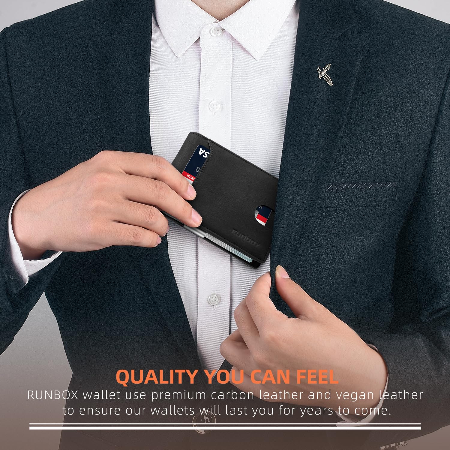 RUNBOX Slim Wallet for Men - RFID Blocking Leather Bifold with Money Clip | Minimalist Front Pocket Wallet Holds 11 Cards,Slim Thin Design,RFID Blocking Protection, Practical Birthday Gifts for Men