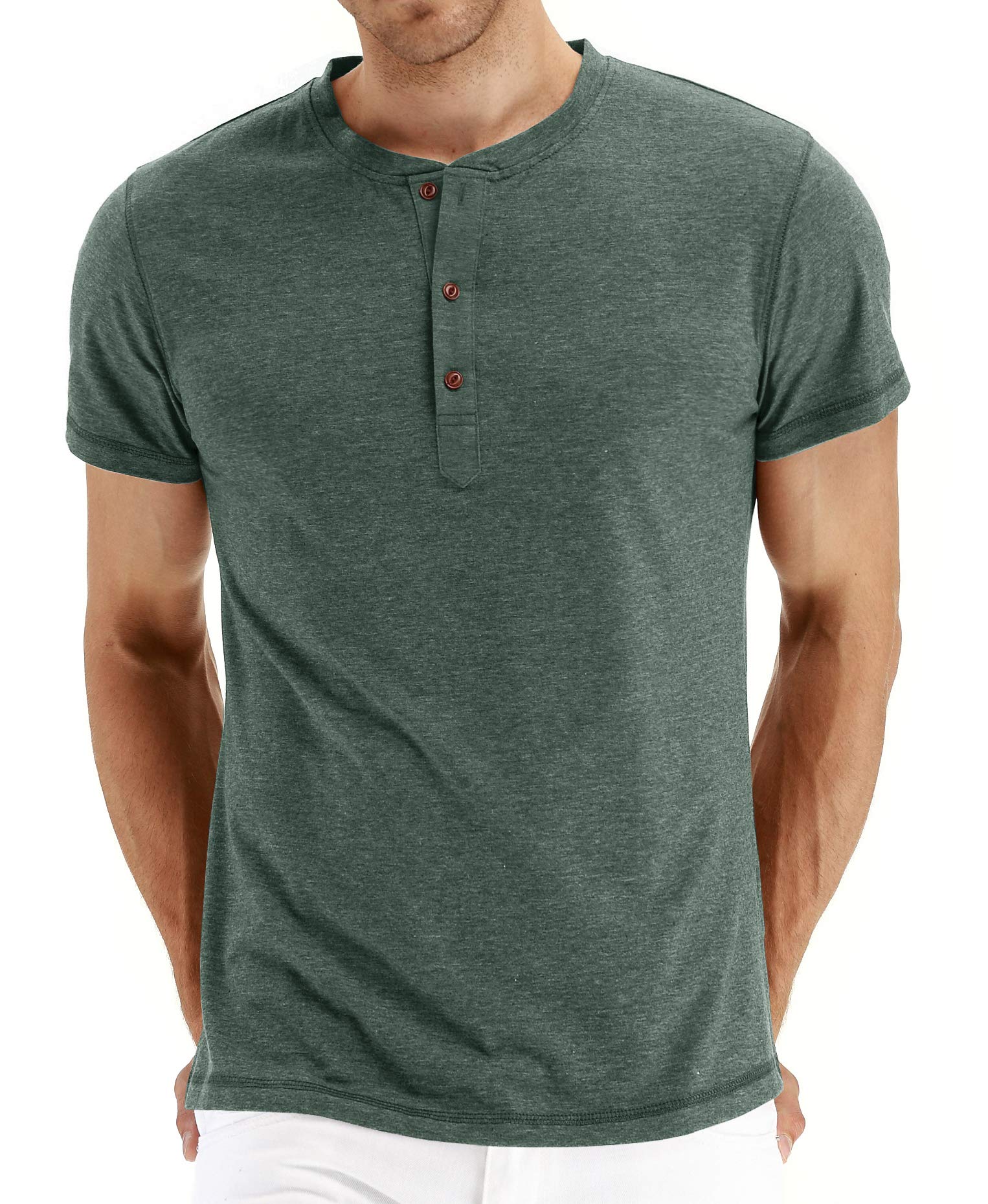 PEGENO Men's Fashion Casual Front Placket Short Sleeve Henley T-Shirts Cotton Shirts