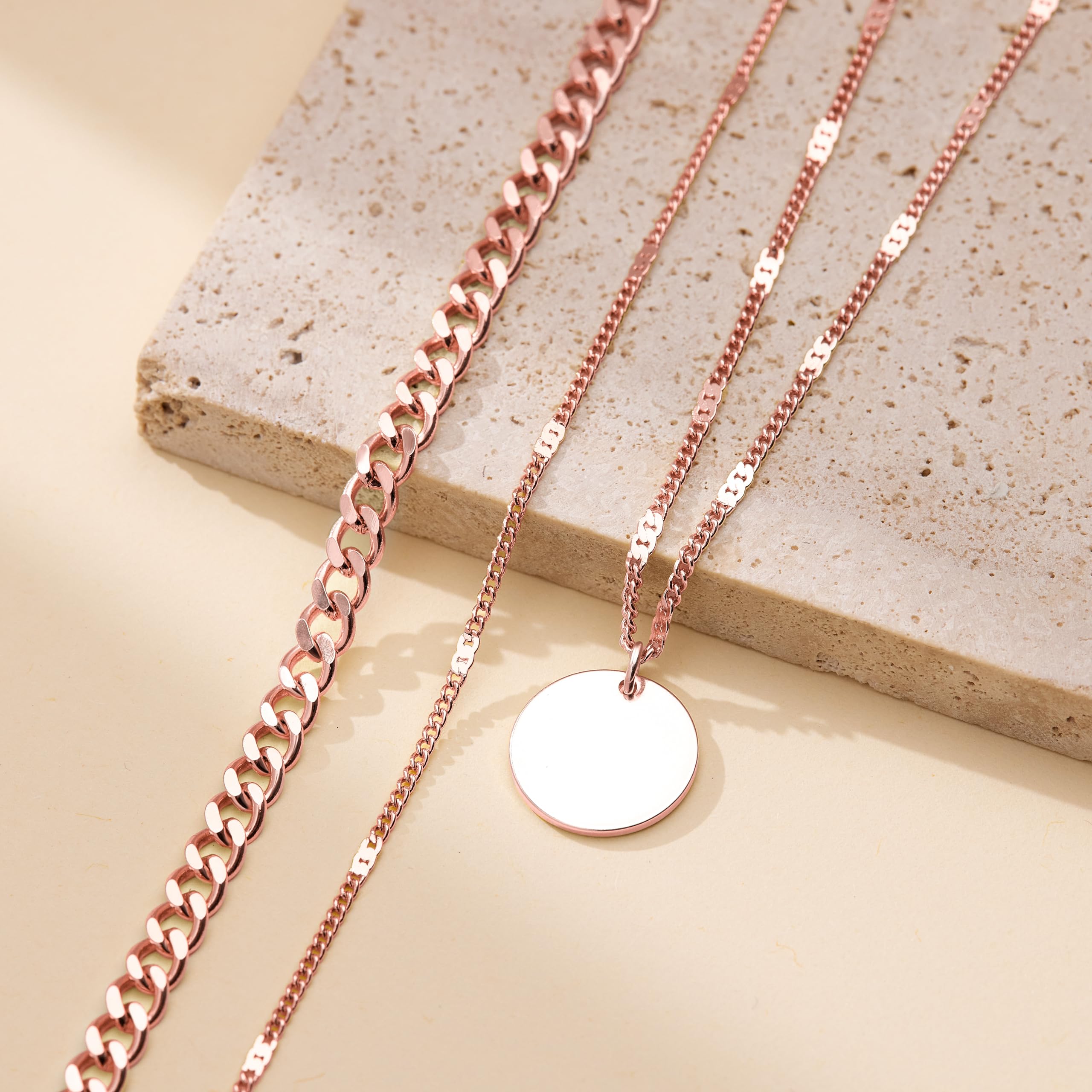 WomenGifts Layered Gold Necklaces for Women, 14K Gold Sterling Silver Plated Dainty Pendant Necklace Set Non Tarnish, Chunky Stackable Cuban Chain Choker, Trendy Birthstone Vacation Jewelry Gift