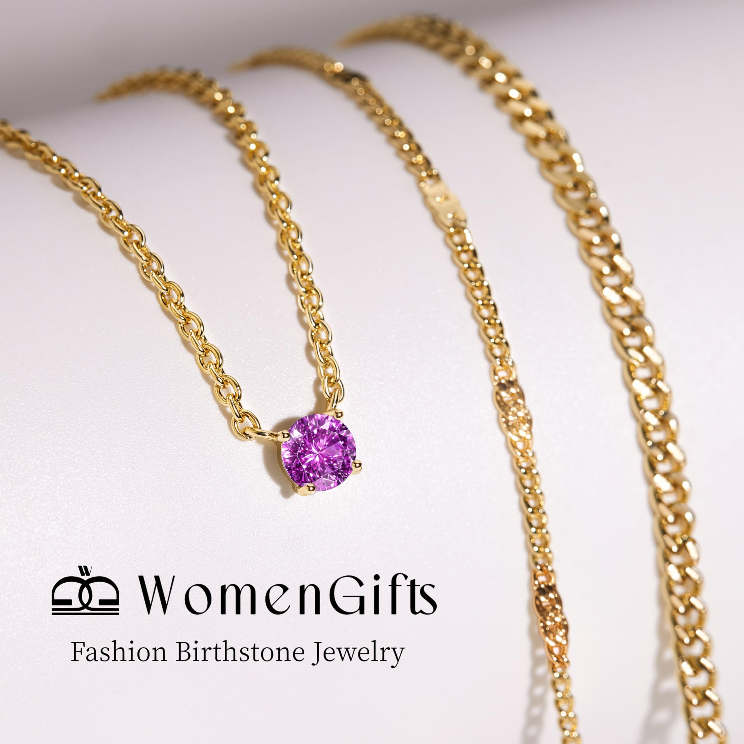 WomenGifts Layered Gold Necklaces for Women, 14K Gold Sterling Silver Plated Dainty Pendant Necklace Set Non Tarnish, Chunky Stackable Cuban Chain Choker, Trendy Birthstone Vacation Jewelry Gift