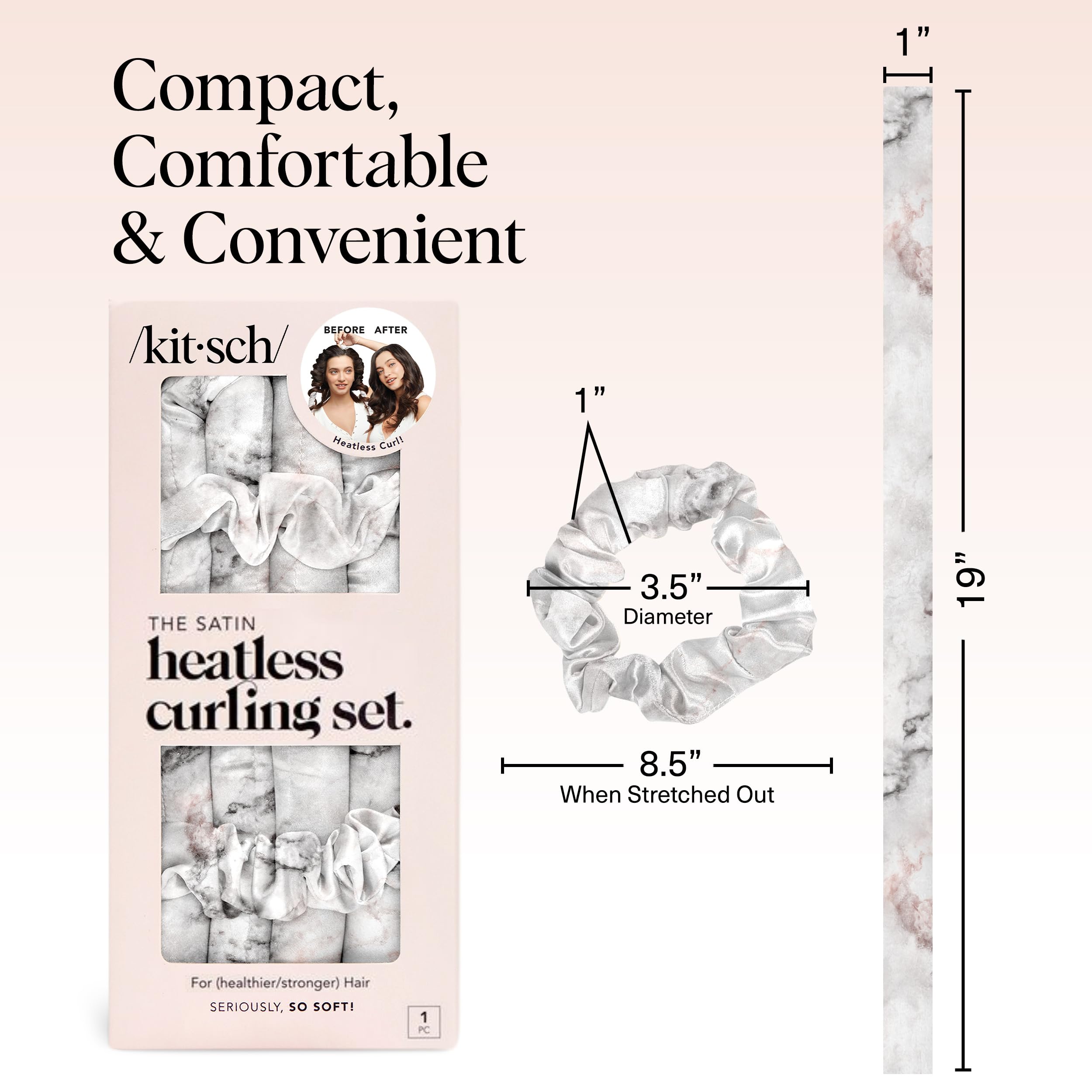 Kitsch Satin Heatless Curls Overnight Set - Sunset Tie Dye | No Heat Damage Overnight Curls | Comfortable Frizz Free Hair Curlers To Sleep In with 34" Hair Waver & 2 Satin Scrunchies