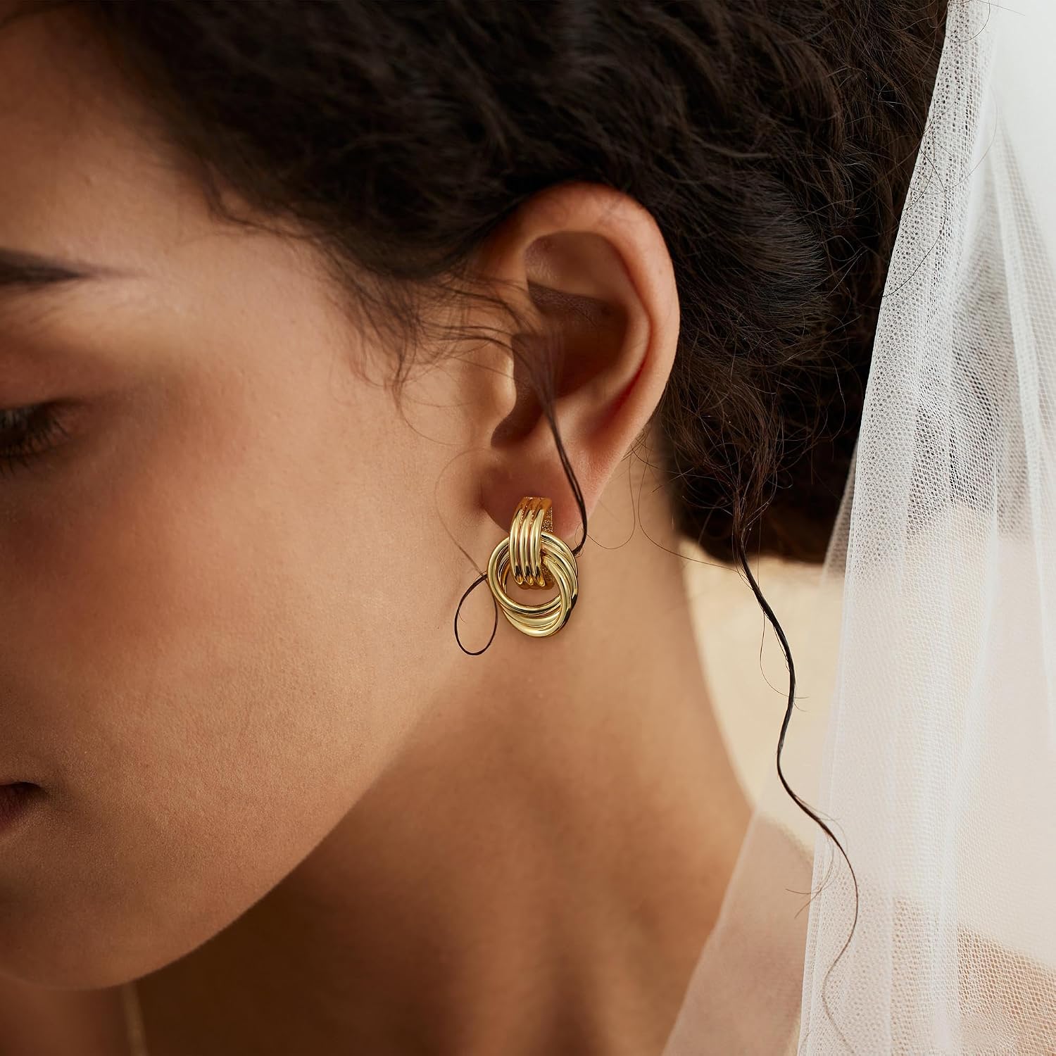 SHERLOVE Chunky Knot Gold Earrings Women Statement Drop Dangle Earrings | 14K Gold Plated Hypoallergenic Lightweight,Trendy Dainty Elegant Cute,Women Gold Jewelry Fashion Accessories Gifts