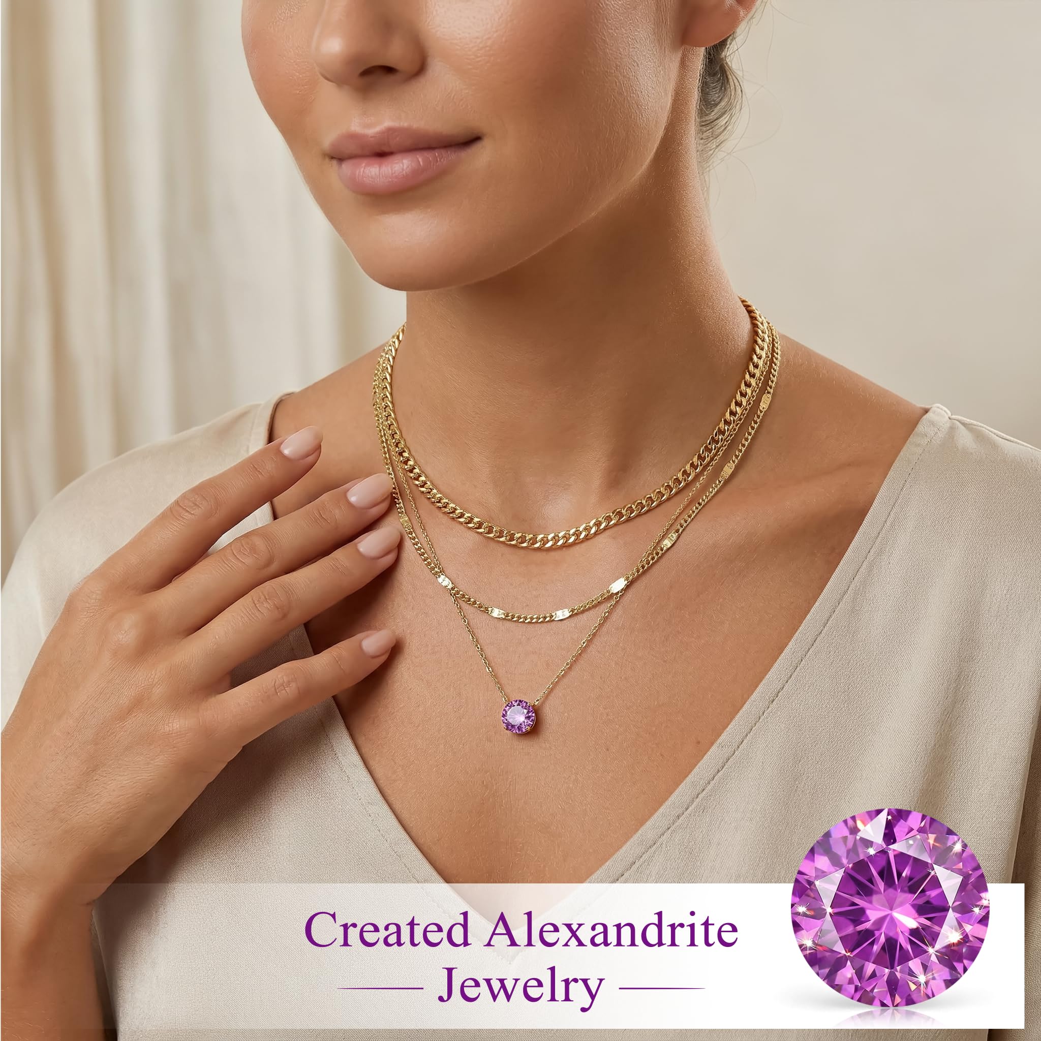 WomenGifts Layered Gold Necklaces for Women, 14K Gold Sterling Silver Plated Dainty Pendant Necklace Set Non Tarnish, Chunky Stackable Cuban Chain Choker, Trendy Birthstone Vacation Jewelry Gift