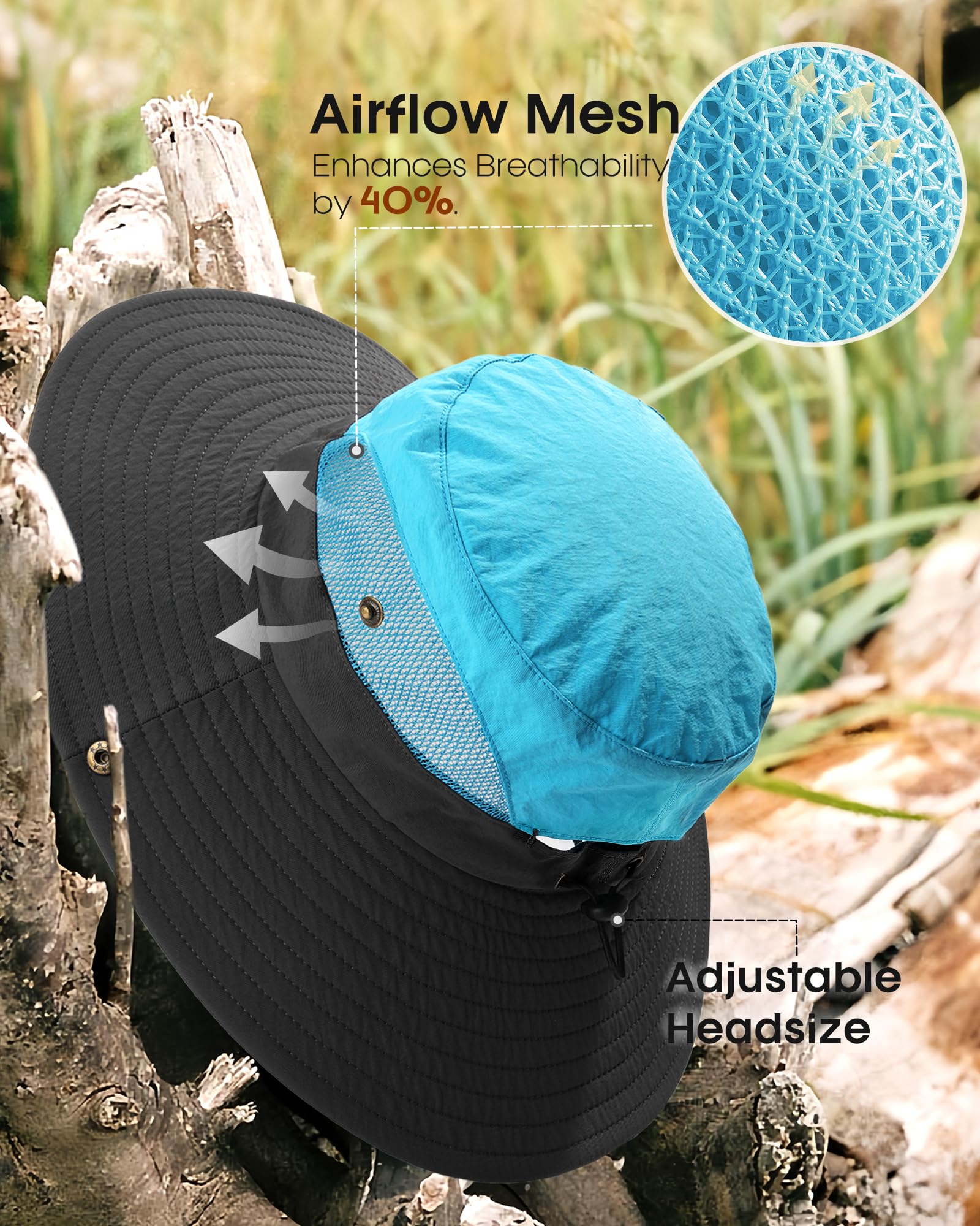 FURTALK Womens Sun Hat with Ponytail Hole Beach Hiking Summer Wide Brim UPF 50+ Outdoor Protection Foldable Bucket Hat