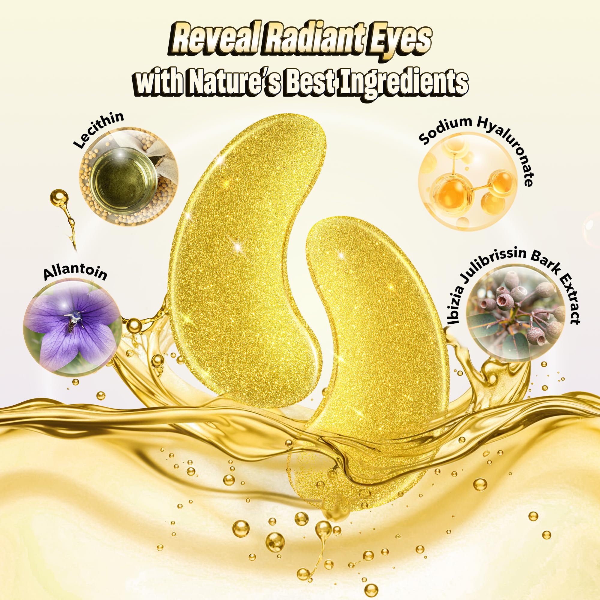 NAZANO 24K Gold Under Eye Patches - 60 Pack Eye Masks | for Puffy Eyes, Dark Circles, Bags & Wrinkles with Collagen & Hyaluronic Acid - Eye Care Pads for Daily Skincare (Gold)