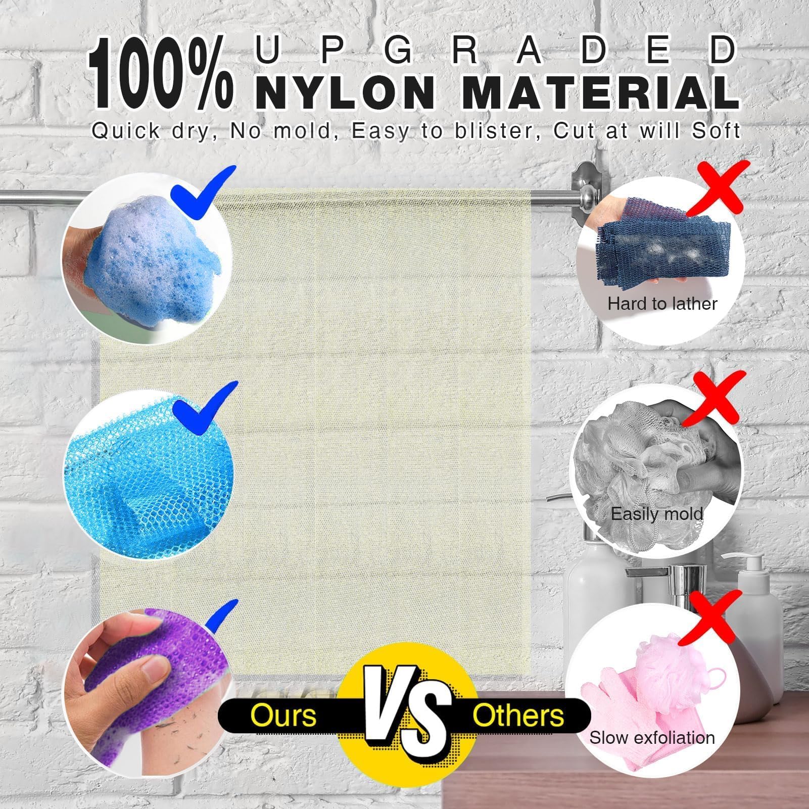 UJFQBH 3 Pieces African Bath Sponge African Net Long Net Bath Sponge Exfoliating Shower Body Scrubber Back Scrubber Skin Smoother,Great for Daily Use (Pink,Yellow,Purple)