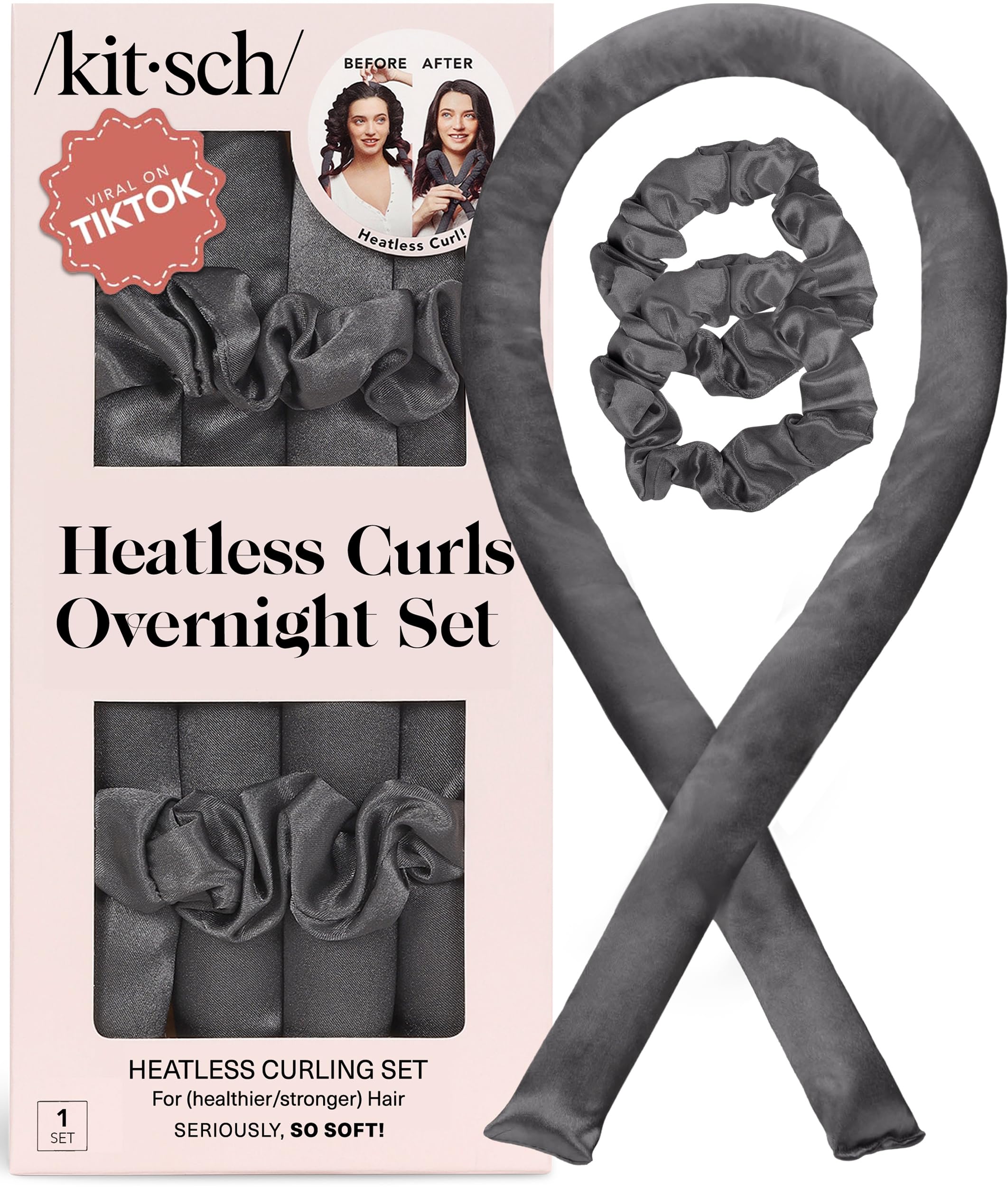 Kitsch Satin Heatless Curls Overnight Set - Sunset Tie Dye | No Heat Damage Overnight Curls | Comfortable Frizz Free Hair Curlers To Sleep In with 34" Hair Waver & 2 Satin Scrunchies