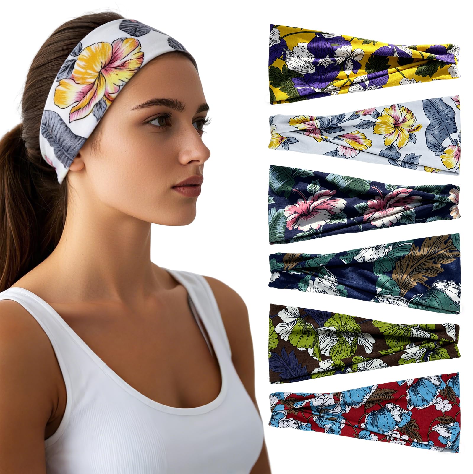 Headbands for Women - 6 Pack Wide Elastic Hair Bands | Stretchy Sweatbands Hair Bands | Soft Sports Thin Head Bands | Non-Slip Accessories Bands for Fashion, Washing Face, Workouts, Yoga, Daily Use