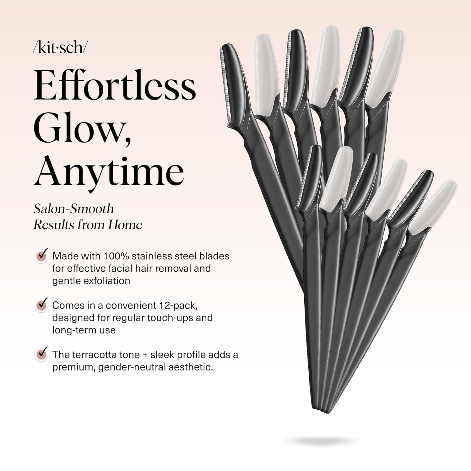 Kitsch Dermaplane Razor for Women Face – Black, 12 pcs | Face Razors for Women & Men, Eyebrow Razor & Face Shaver – Exfoliating Facial Razor & Dermaplaner as Tool for Smoother Skin