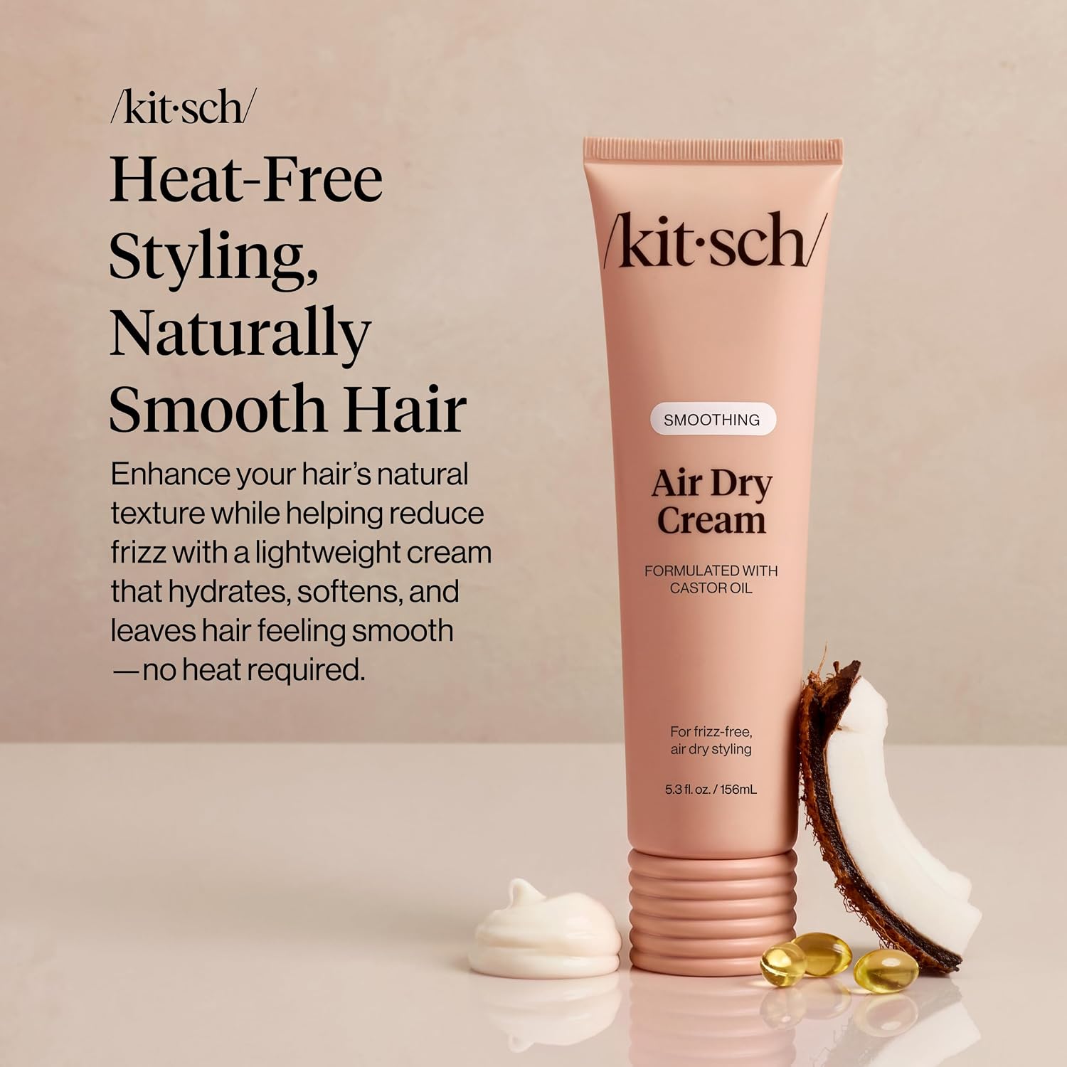 Kitsch Smoothing Air Dry Cream – With Castor Oil & Coconut Oil - 5.3 oz | Frizz Control Hair Care Product – Lightweight Hair Styling Products – Enhances Natural Hair Texture Appearance