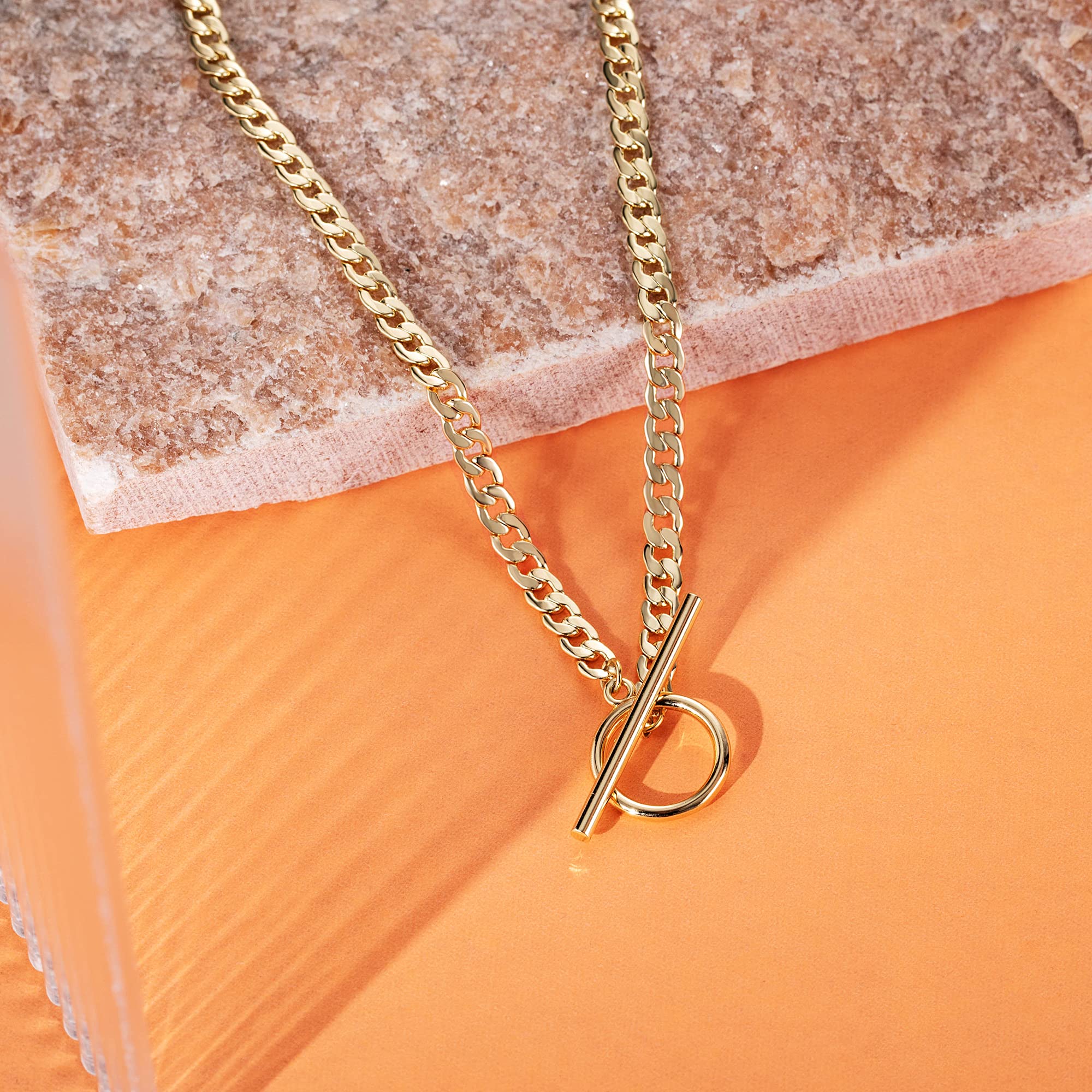 CHESKY 14K Gold Plated Layered Chain Necklace for Women | Trendy Cuban Link Chain, Chunky Paperclip Chain, Toggle Clasp Necklace, Fashion Gold Jewelry, Daily Gift for Women