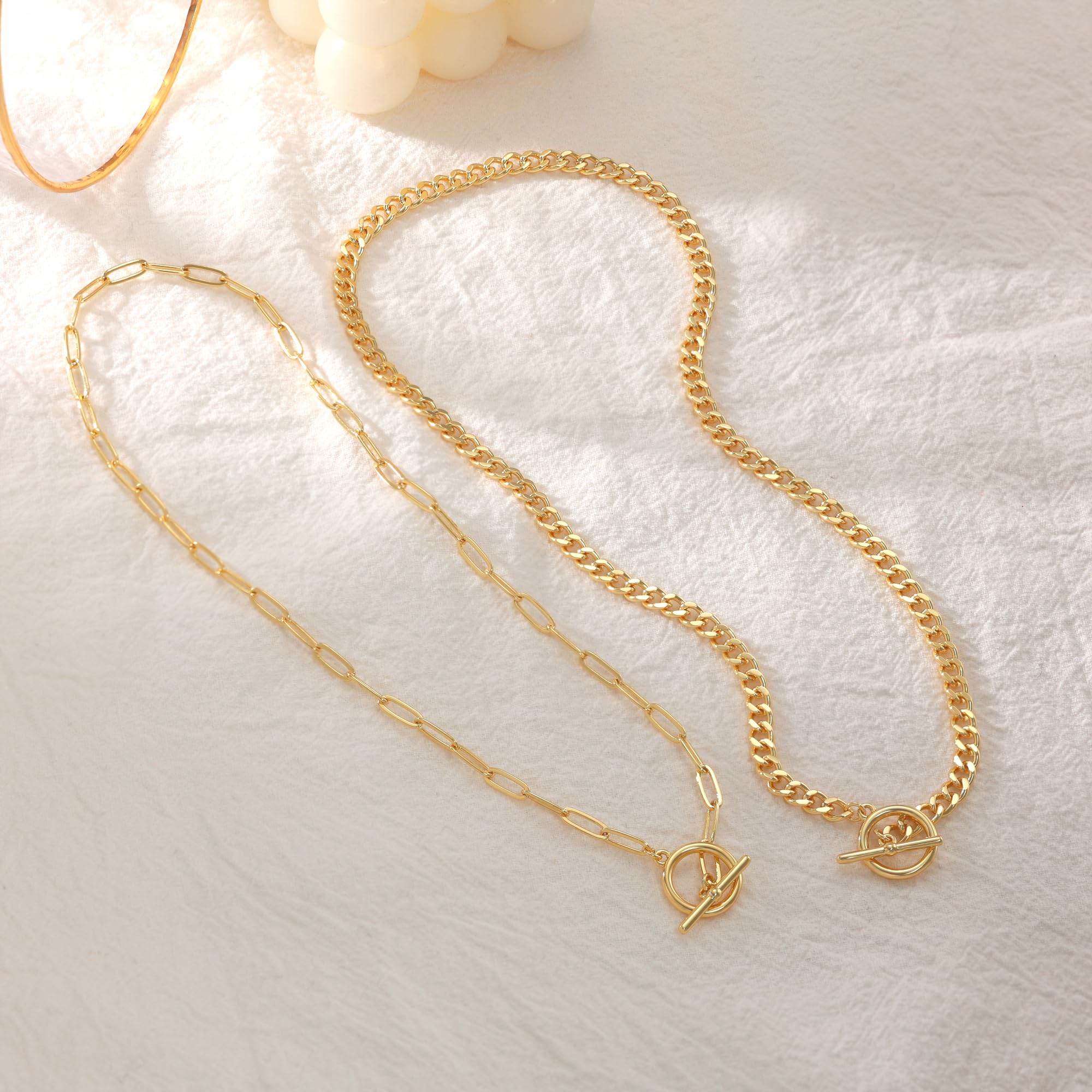 CHESKY 14K Gold Plated Layered Chain Necklace for Women | Trendy Cuban Link Chain, Chunky Paperclip Chain, Toggle Clasp Necklace, Fashion Gold Jewelry, Daily Gift for Women