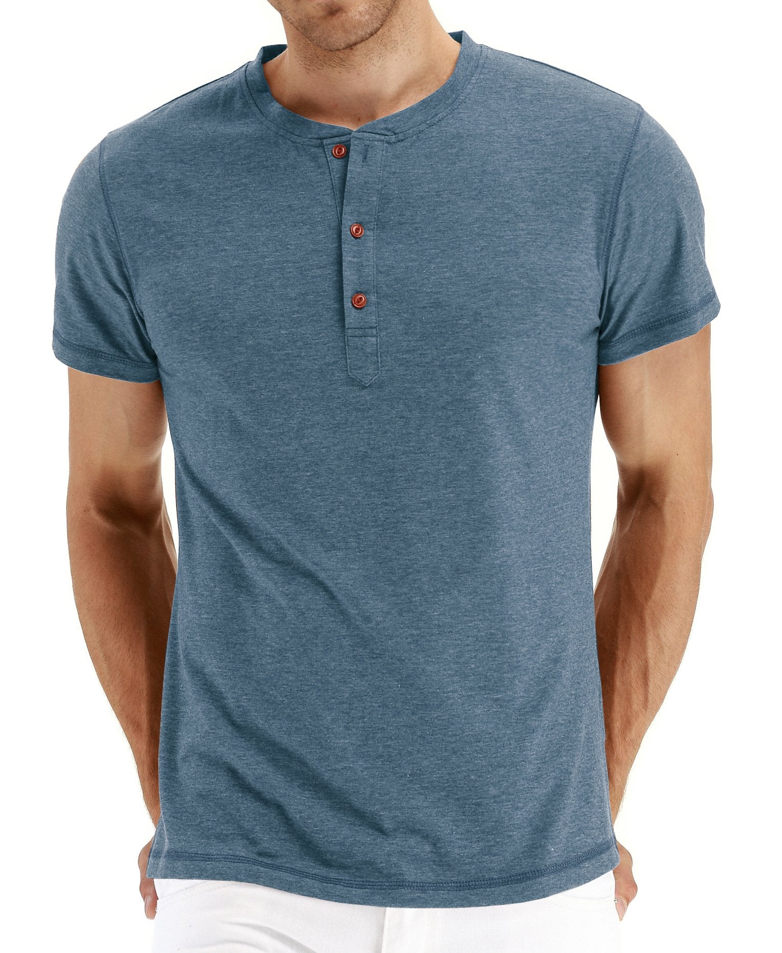 PEGENO Men's Fashion Casual Front Placket Short Sleeve Henley T-Shirts Cotton Shirts