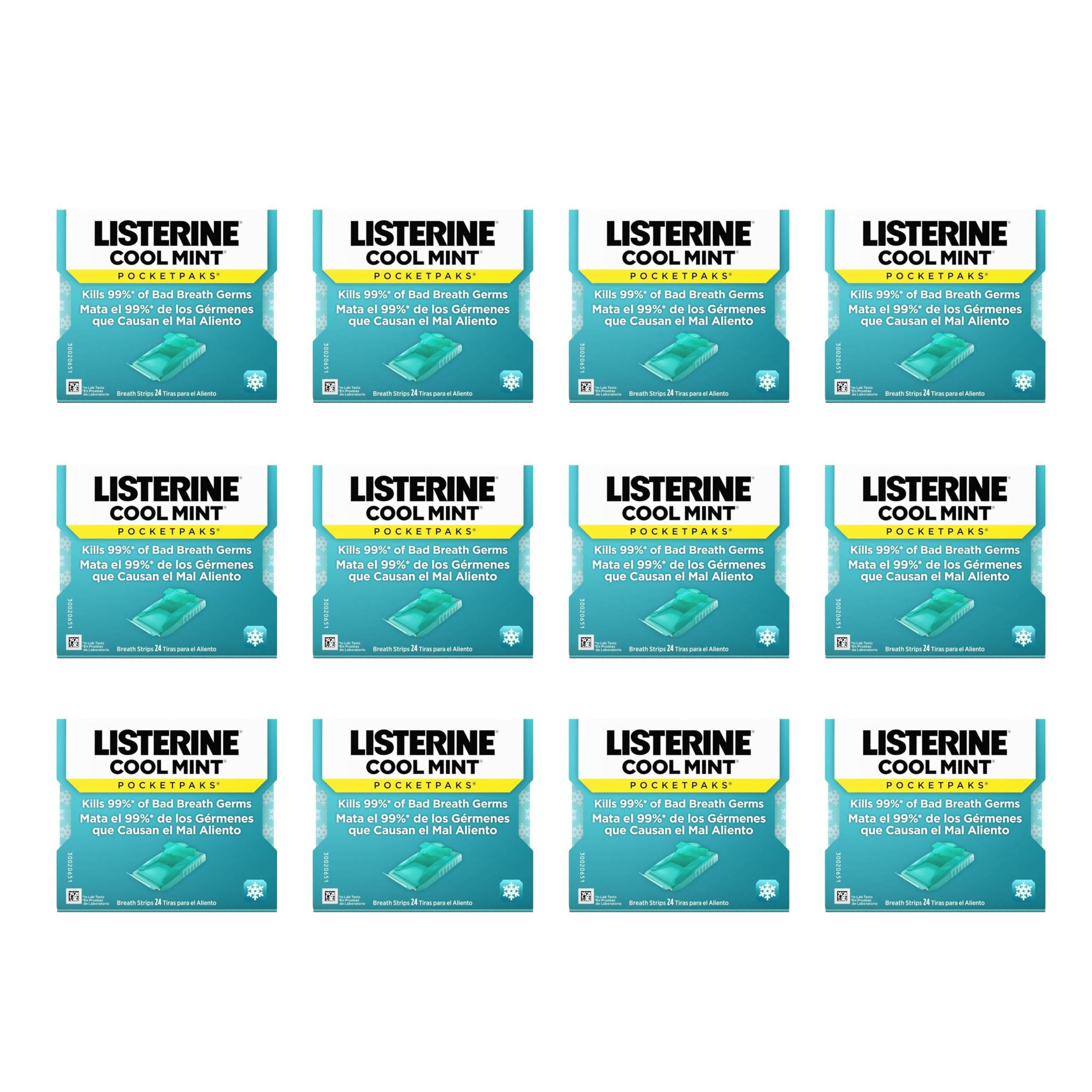 Listerine PocketPaks Breath Strips, Cool Mint, 24-Strip Pack, 3 Pack | Breath Freshener, Dissolves Instantly, Kills 99% of Bad Breath Germs, Travel Essentials