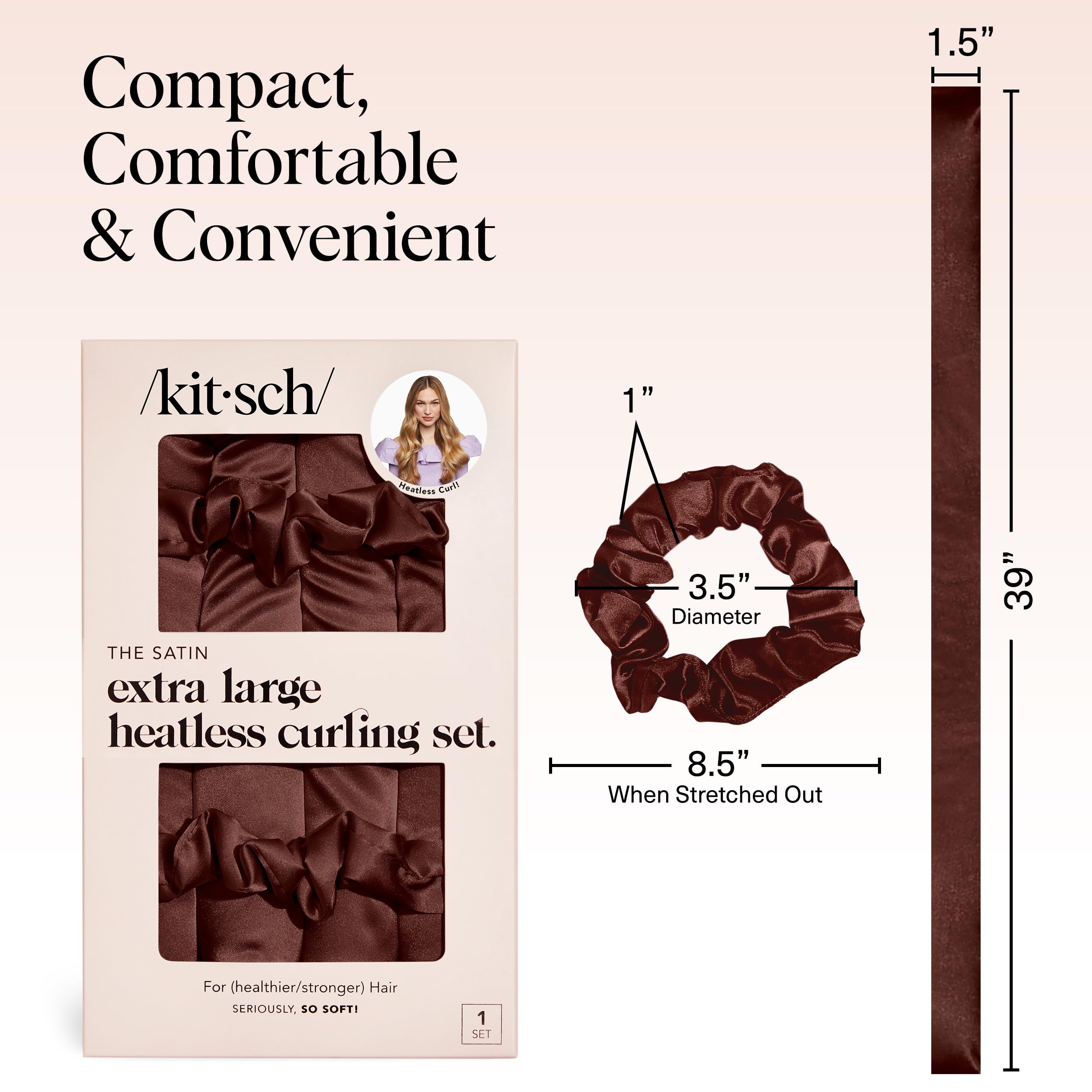 Kitsch Satin Heatless Curls Overnight Set - Sunset Tie Dye | No Heat Damage Overnight Curls | Comfortable Frizz Free Hair Curlers To Sleep In with 34" Hair Waver & 2 Satin Scrunchies