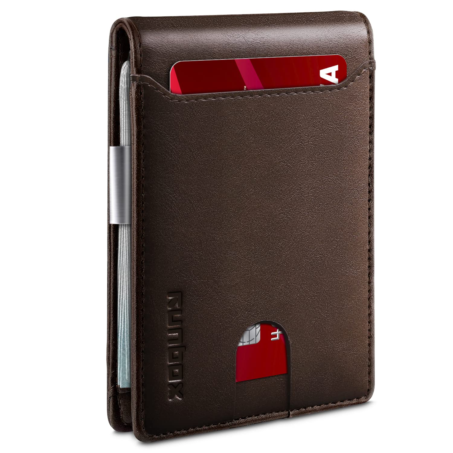 RUNBOX Slim Wallet for Men - RFID Blocking Leather Bifold with Money Clip | Minimalist Front Pocket Wallet Holds 11 Cards,Slim Thin Design,RFID Blocking Protection, Practical Birthday Gifts for Men