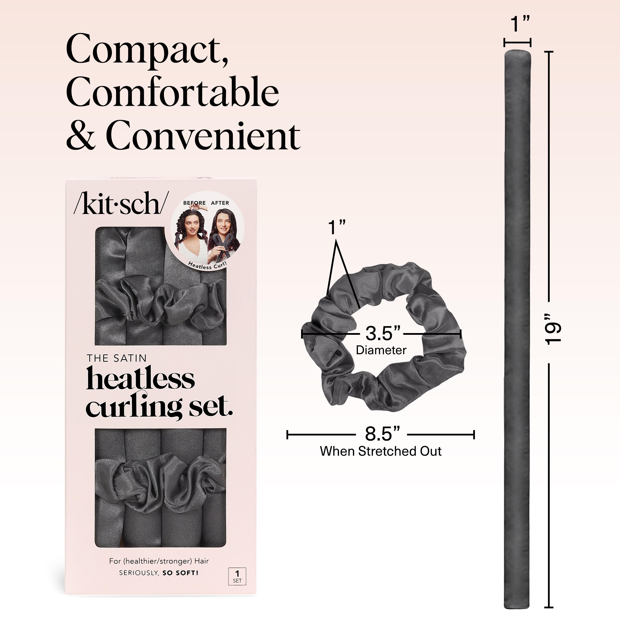 Kitsch Satin Heatless Curls Overnight Set - Sunset Tie Dye | No Heat Damage Overnight Curls | Comfortable Frizz Free Hair Curlers To Sleep In with 34" Hair Waver & 2 Satin Scrunchies