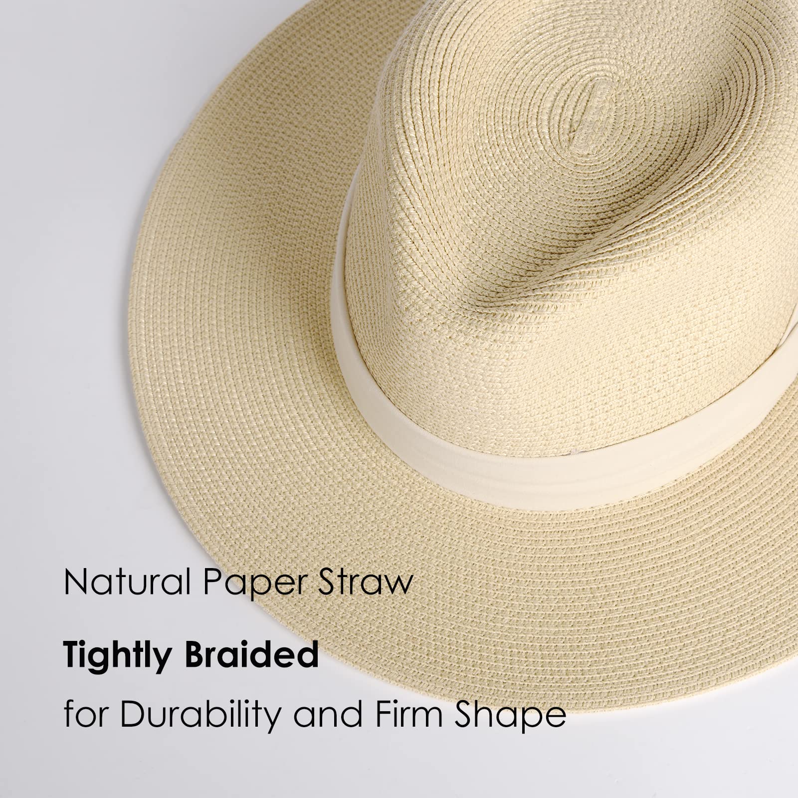 FURTALK Womens Mens Wide Brim Straw Panama Hat Fedora Summer Beach Sun Hat | Breathable Paper Straw, Classic Ribbon Trim, UPF Protection, Adjustable Band Inside, Chin Strap for Gusty Winds