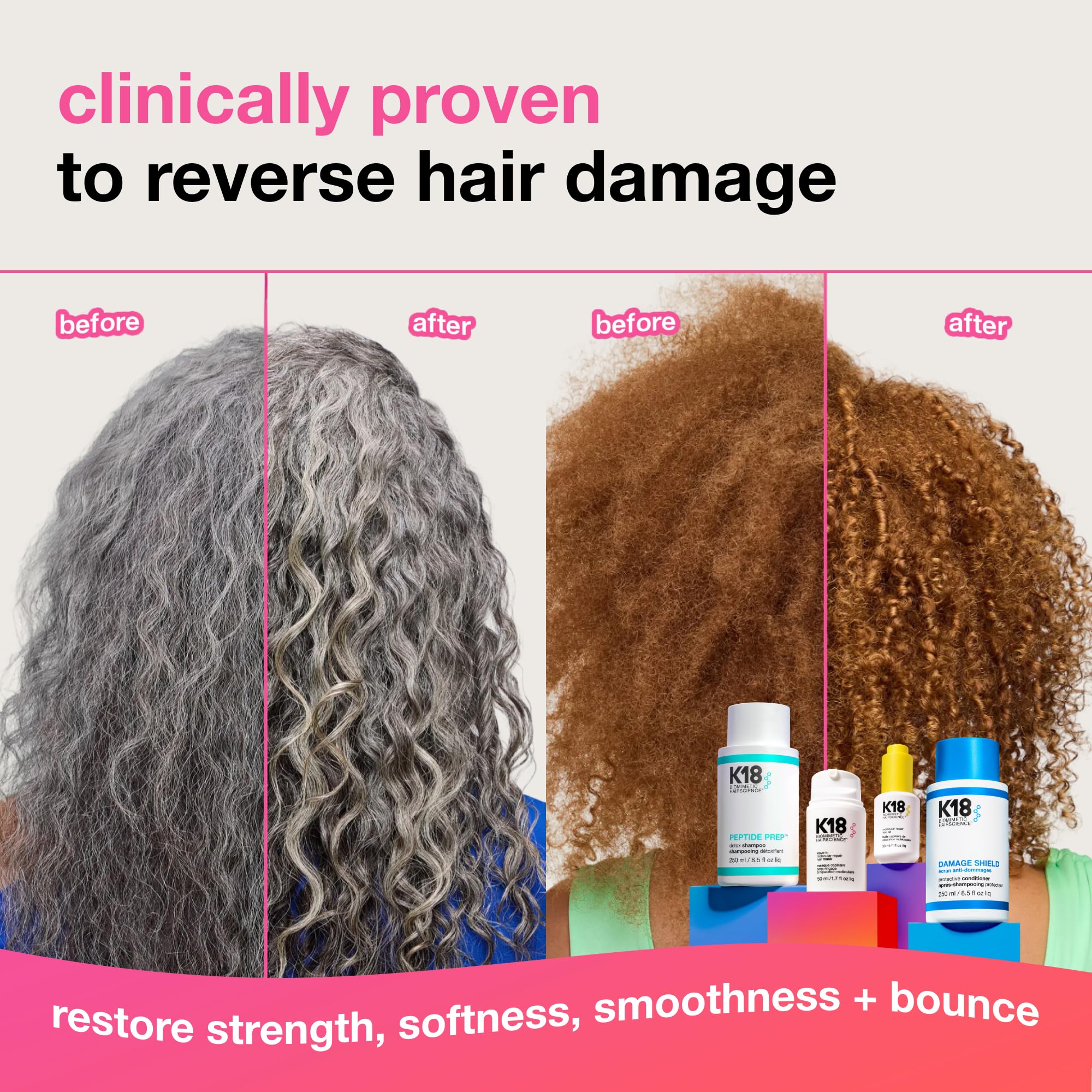 K18 Leave-In Molecular Repair Hair Mask, Patented, Lasting Repair For Dry, Frizzy, Damaged Hair, Reverse Damage In 4 Minutes From Bleach, Color, Chemical Services + Heat