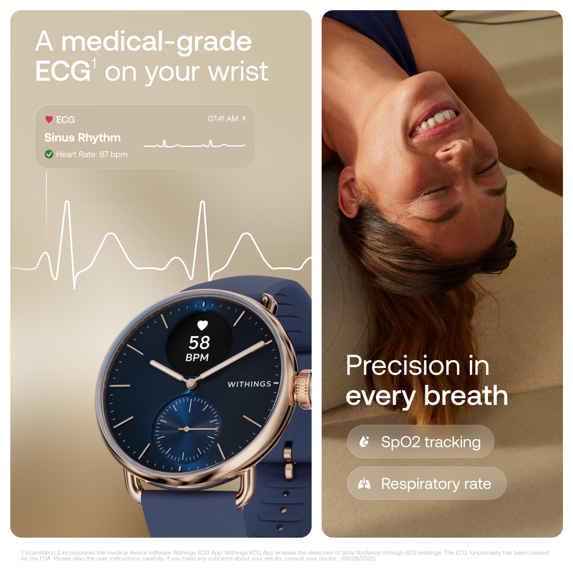 WITHINGS ScanWatch 2 - Hybrid Smart Watch, Heart Rate Monitoring, Fitness Tracker, Cycle Tracker, Sleep Monitoring, GPS Tracker, 30-Day Battery Life, Android & Apple Compatible, HSA/FSA