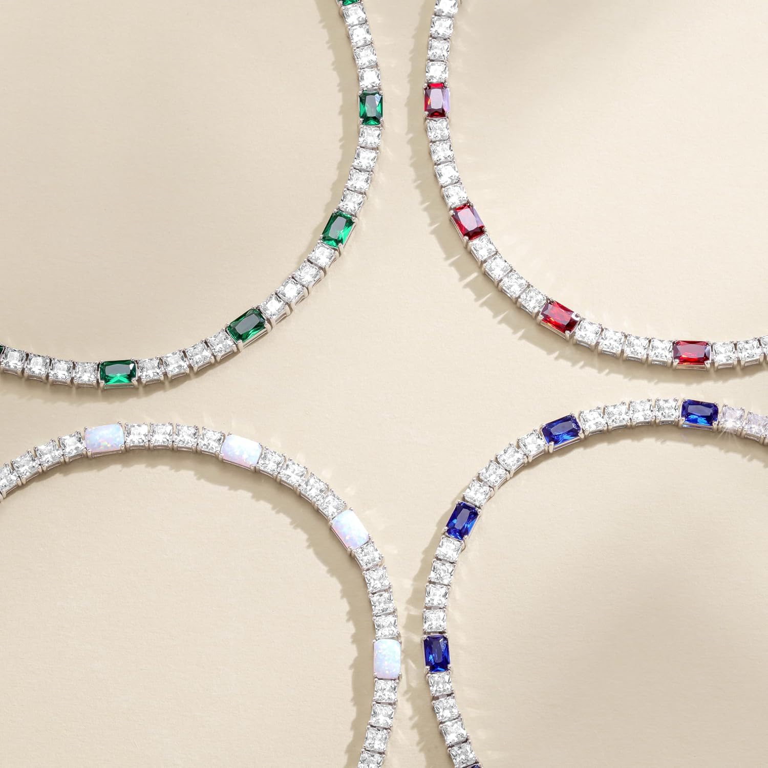 FANCIME Birthstone Bracelet for Women, Sterling Silver 4x6mm Gemstone Tennis Bracelet Bolo Adjustable Chain Fine Jewelry Birthday Gifts for Women Mom Wife Her