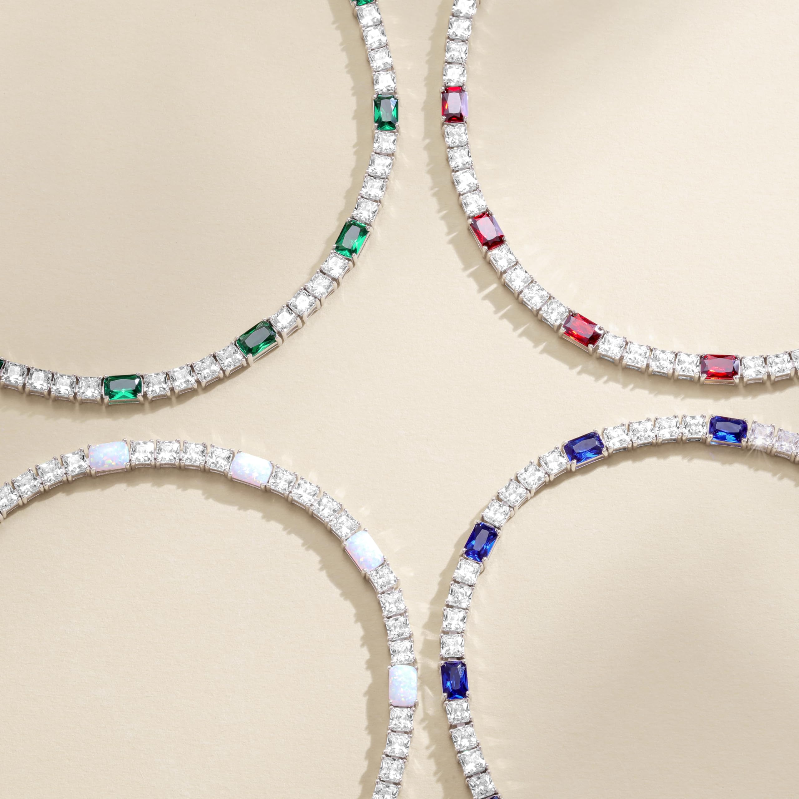 FANCIME Birthstone Bracelet for Women, Sterling Silver 4x6mm Gemstone Tennis Bracelet Bolo Adjustable Chain Fine Jewelry Birthday Gifts for Women Mom Wife Her