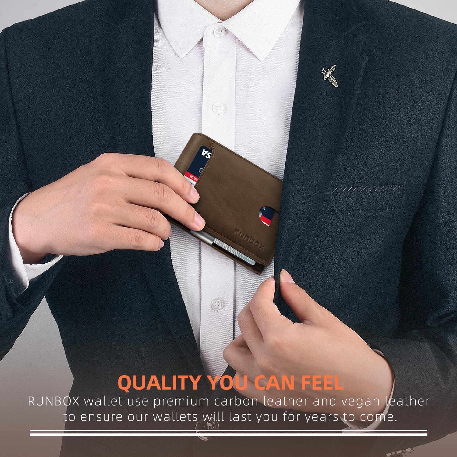 RUNBOX Slim Wallet for Men - RFID Blocking Leather Bifold with Money Clip | Minimalist Front Pocket Wallet Holds 11 Cards,Slim Thin Design,RFID Blocking Protection, Practical Birthday Gifts for Men