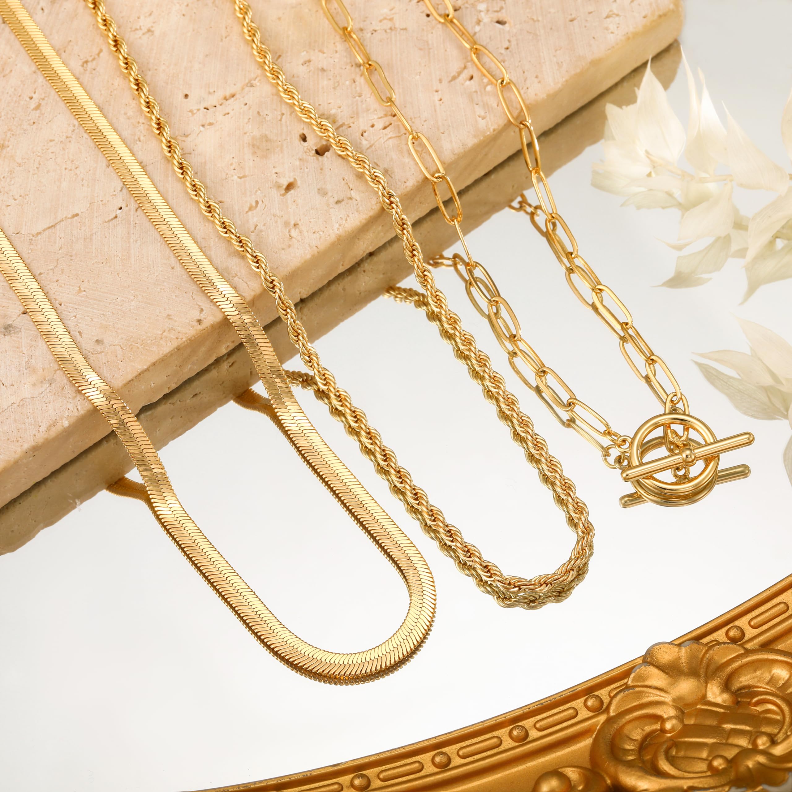 CHESKY 14K Gold Plated Layered Chain Necklace for Women | Trendy Cuban Link Chain, Chunky Paperclip Chain, Toggle Clasp Necklace, Fashion Gold Jewelry, Daily Gift for Women