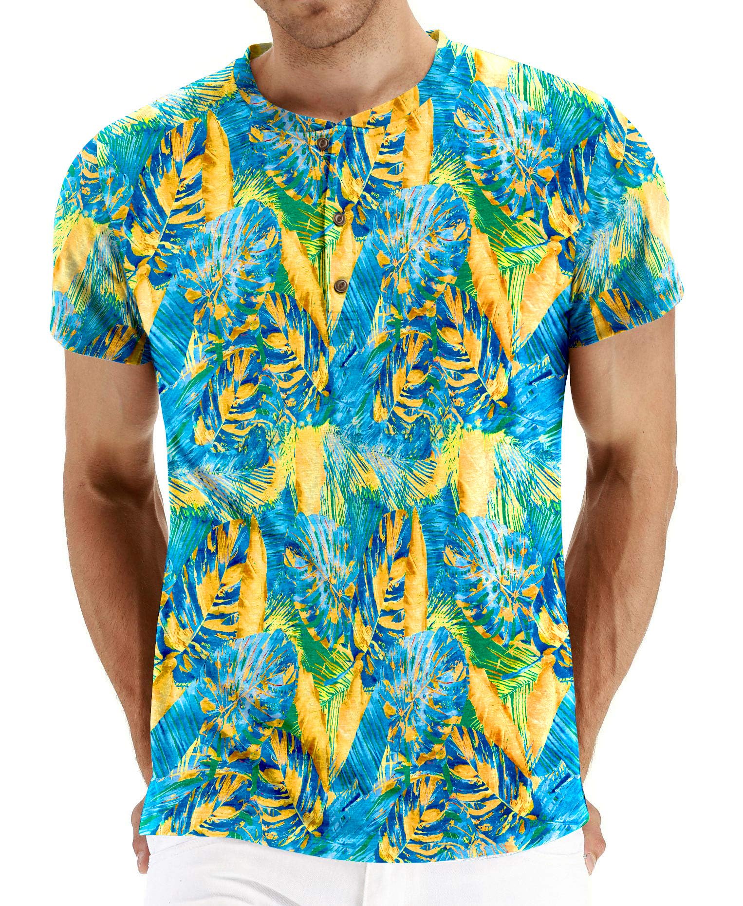 PEGENO Men's Fashion Casual Front Placket Short Sleeve Henley T-Shirts Cotton Shirts