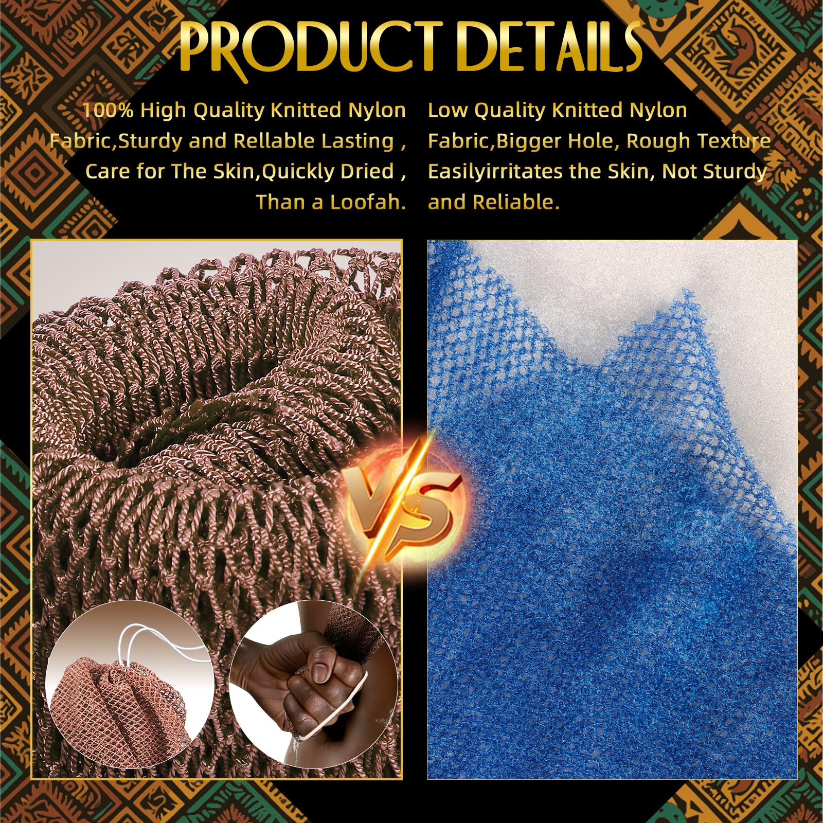 UJFQBH 3 Pieces African Bath Sponge African Net Long Net Bath Sponge Exfoliating Shower Body Scrubber Back Scrubber Skin Smoother,Great for Daily Use (Pink,Yellow,Purple)