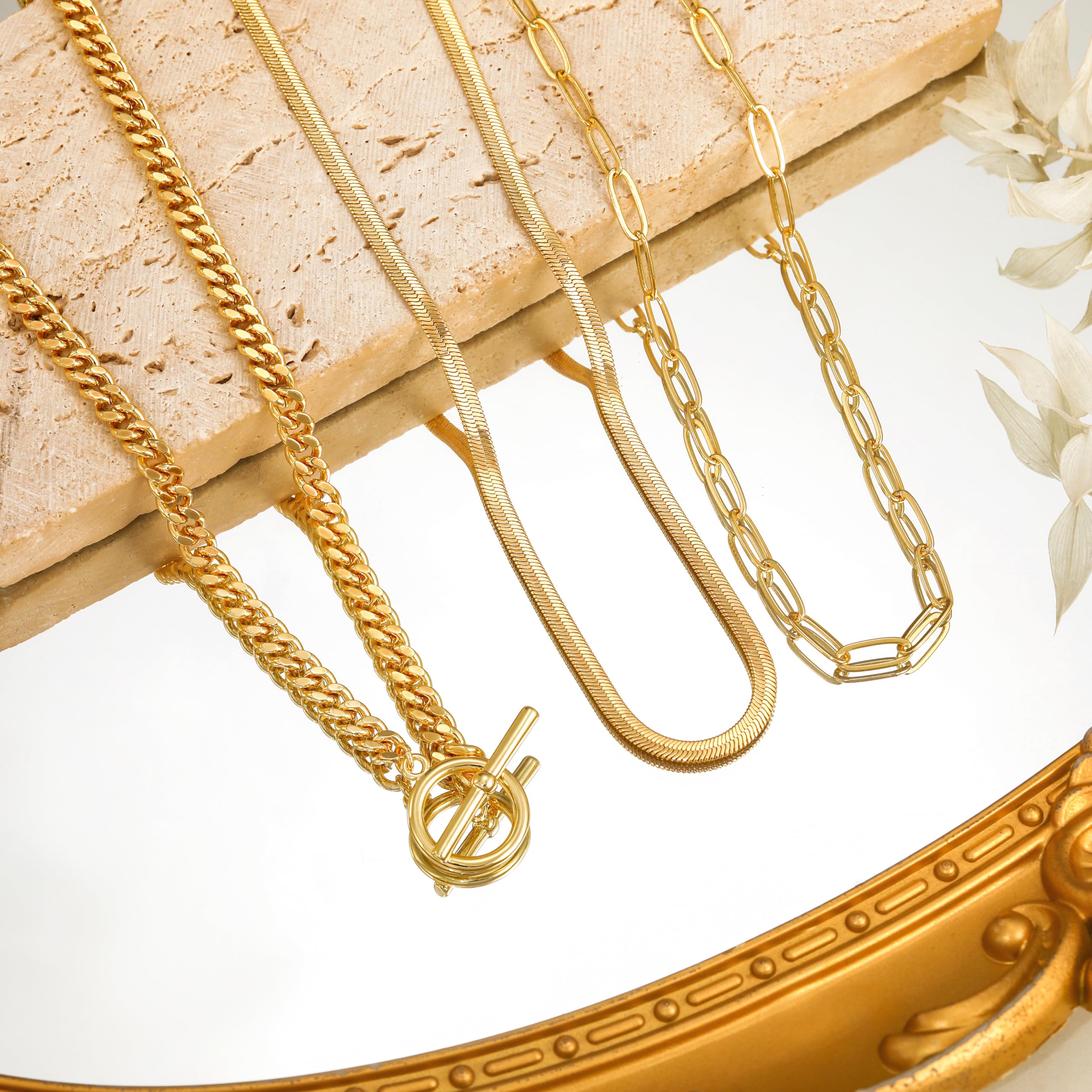 CHESKY 14K Gold Plated Layered Chain Necklace for Women | Trendy Cuban Link Chain, Chunky Paperclip Chain, Toggle Clasp Necklace, Fashion Gold Jewelry, Daily Gift for Women