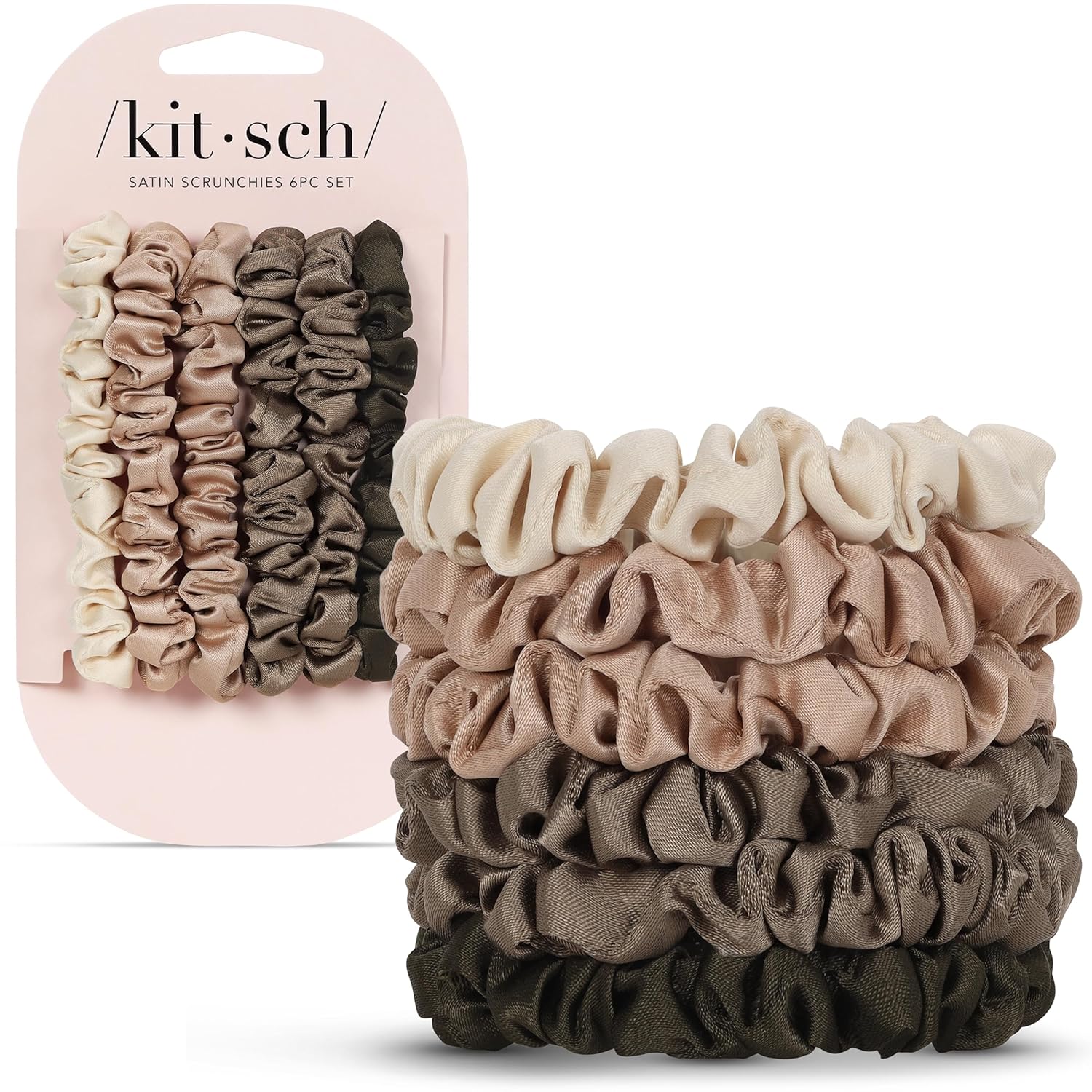 Kitsch Ultra-Petite Satin Scrunchies for Women - Eucalyptus, 6pcs | Wake Up Frizz-Free, No Crease Hair Ties, Softer Than Silk Scrunchies, Stylish Hair Accessories For All Hair Types