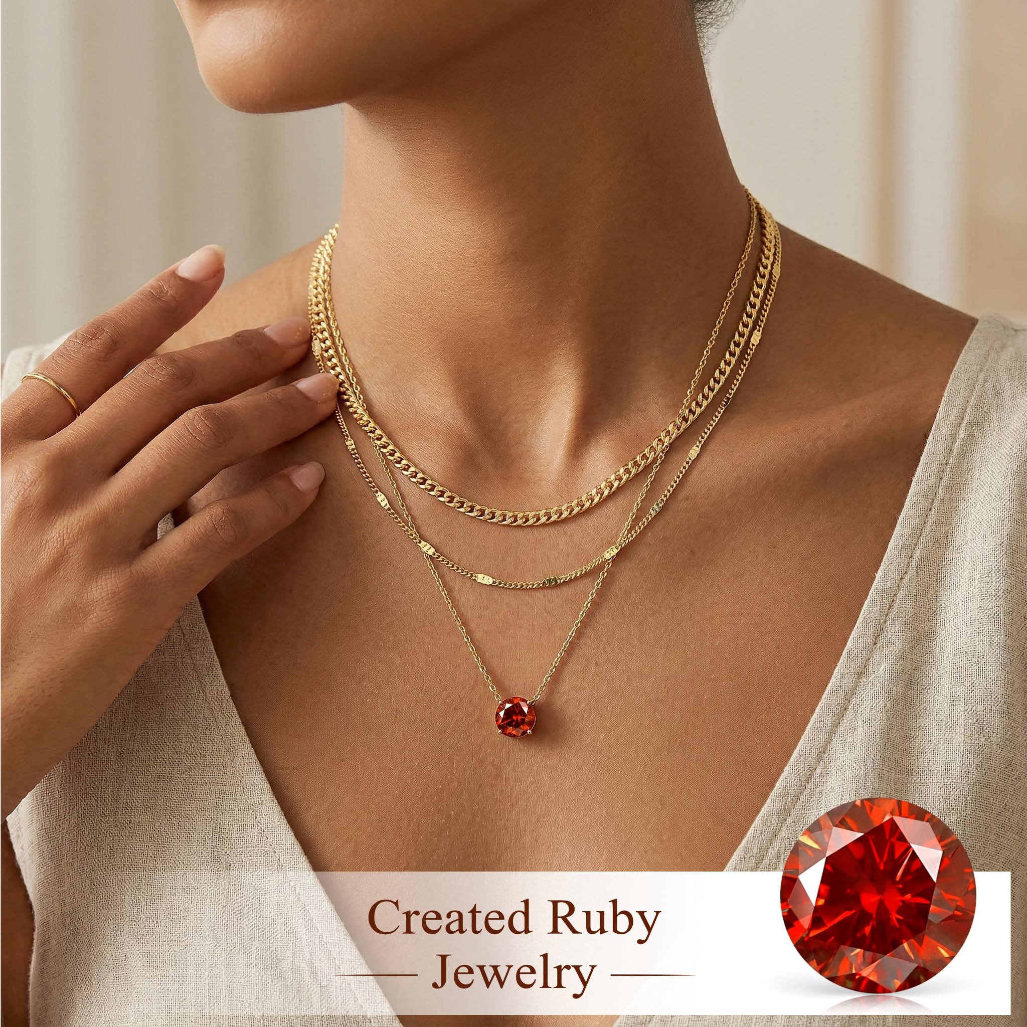 WomenGifts Layered Gold Necklaces for Women, 14K Gold Sterling Silver Plated Dainty Pendant Necklace Set Non Tarnish, Chunky Stackable Cuban Chain Choker, Trendy Birthstone Vacation Jewelry Gift