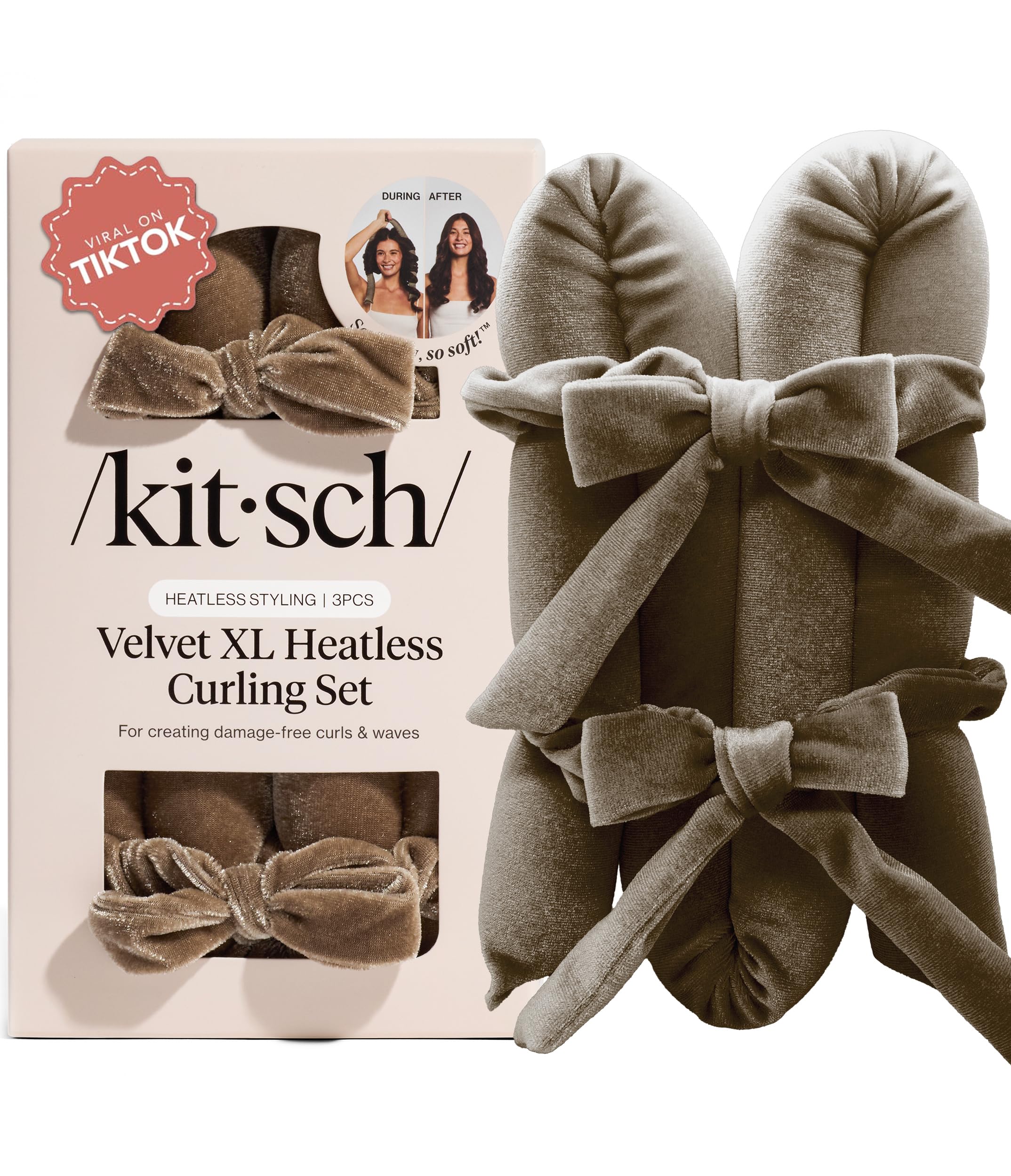 Kitsch Satin Heatless Curls Overnight Set - Sunset Tie Dye | No Heat Damage Overnight Curls | Comfortable Frizz Free Hair Curlers To Sleep In with 34" Hair Waver & 2 Satin Scrunchies