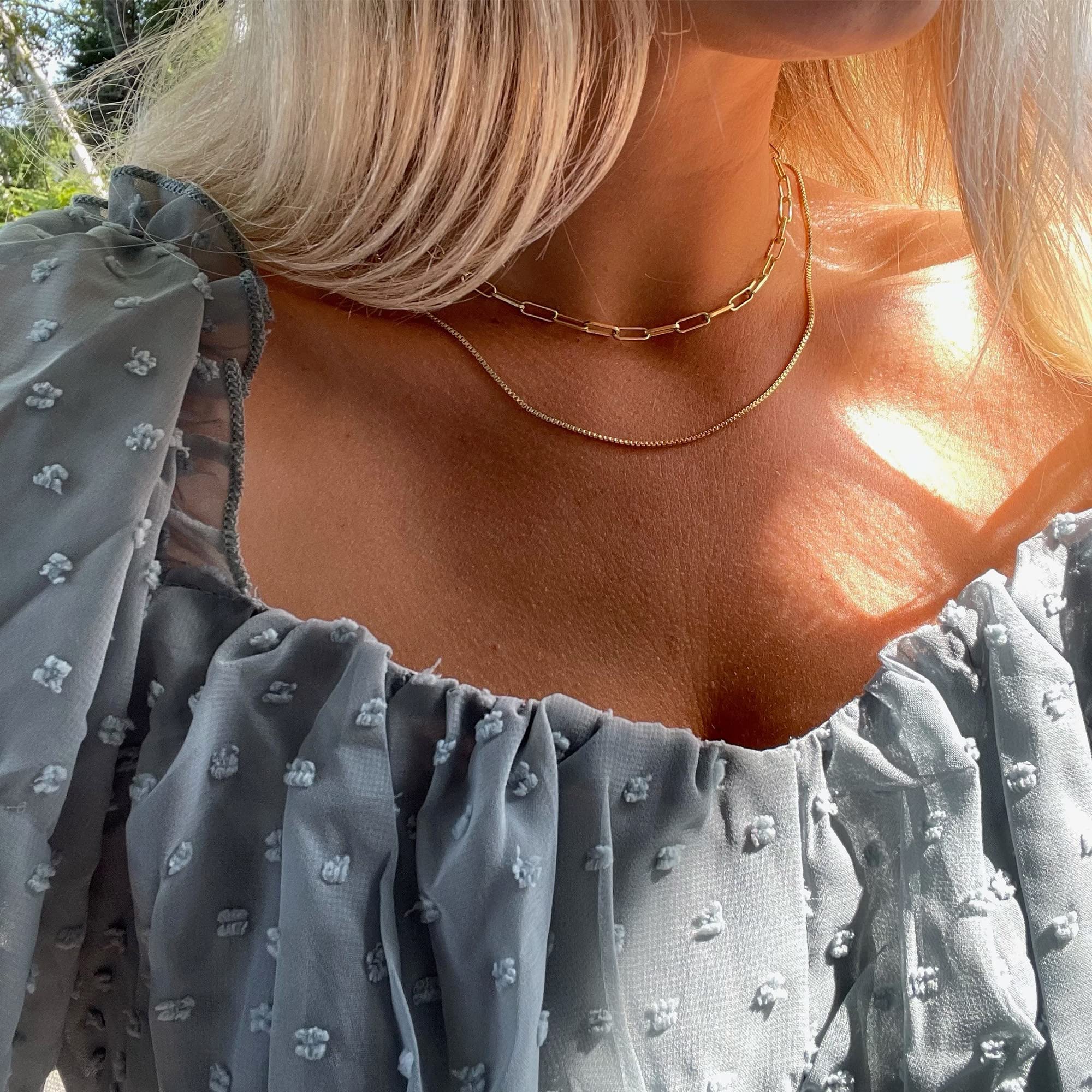 CHESKY 14K Gold Plated Layered Chain Necklace for Women | Trendy Cuban Link Chain, Chunky Paperclip Chain, Toggle Clasp Necklace, Fashion Gold Jewelry, Daily Gift for Women