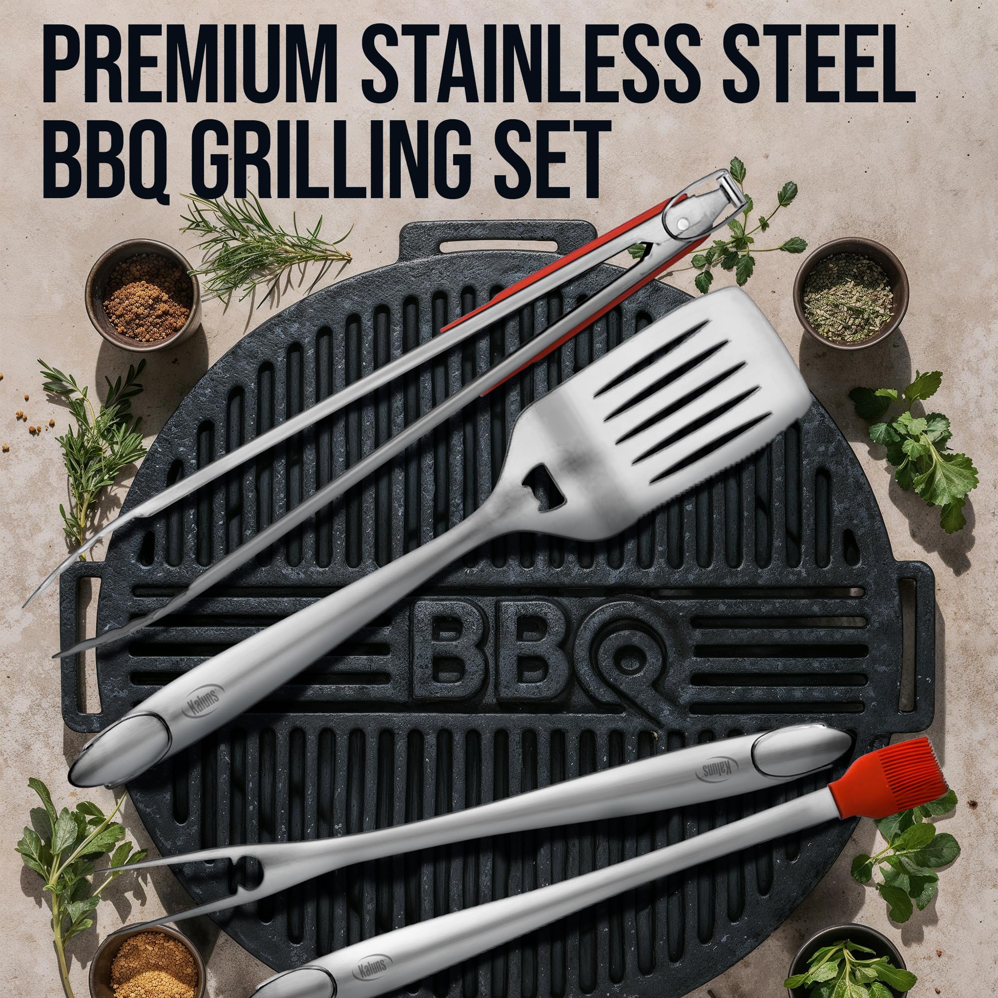Kaluns Grilling Accessories, Gifts for Men Christmas Grilling Gifts for Dad, Heavy Duty Stainless Steel BBQ Grill Tools Set for Outdoor Grill with Aluminum Case and Apron, Birthday Gifts for Men Dad