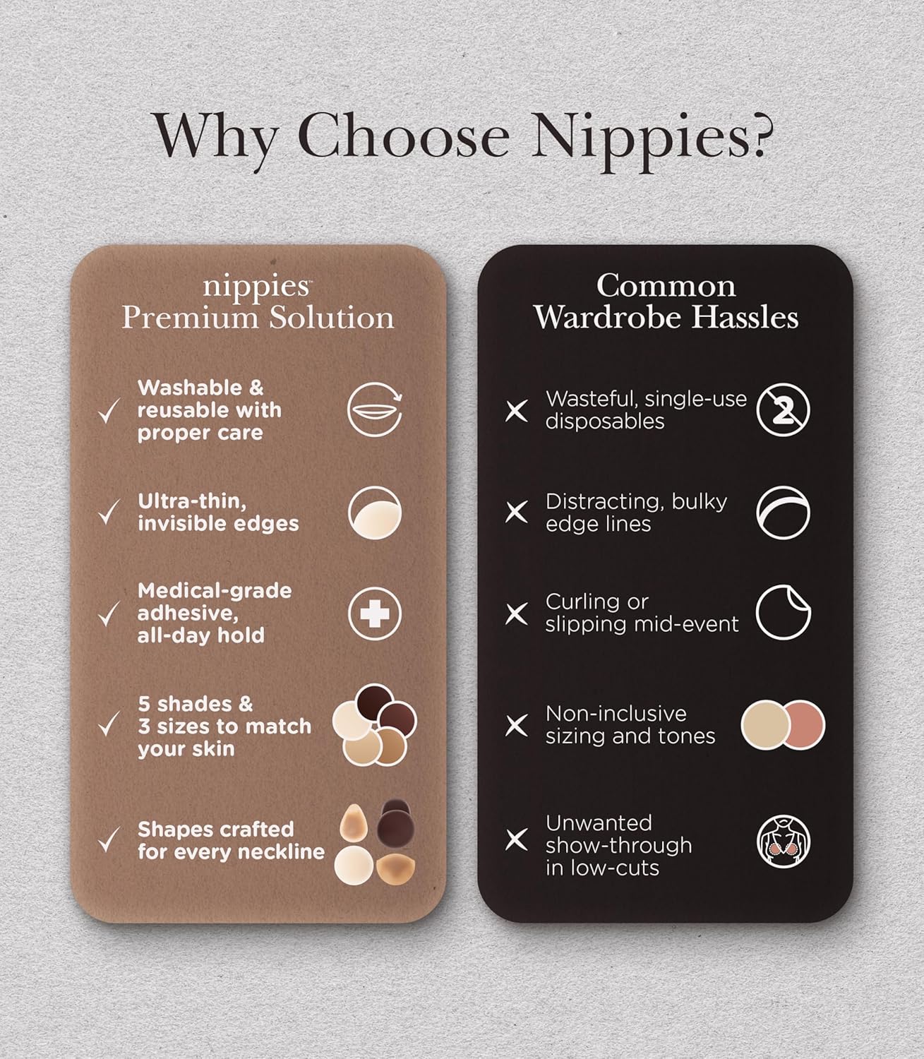Nippies Reusable Nipple Covers, Skin Safe Pasties in Circle or Lift Style | Dermatologist Tested Adhesive Pasties, Sticky Up to 20 Wears, Stays On through Sweaty Summer Heat, Travel Case Included