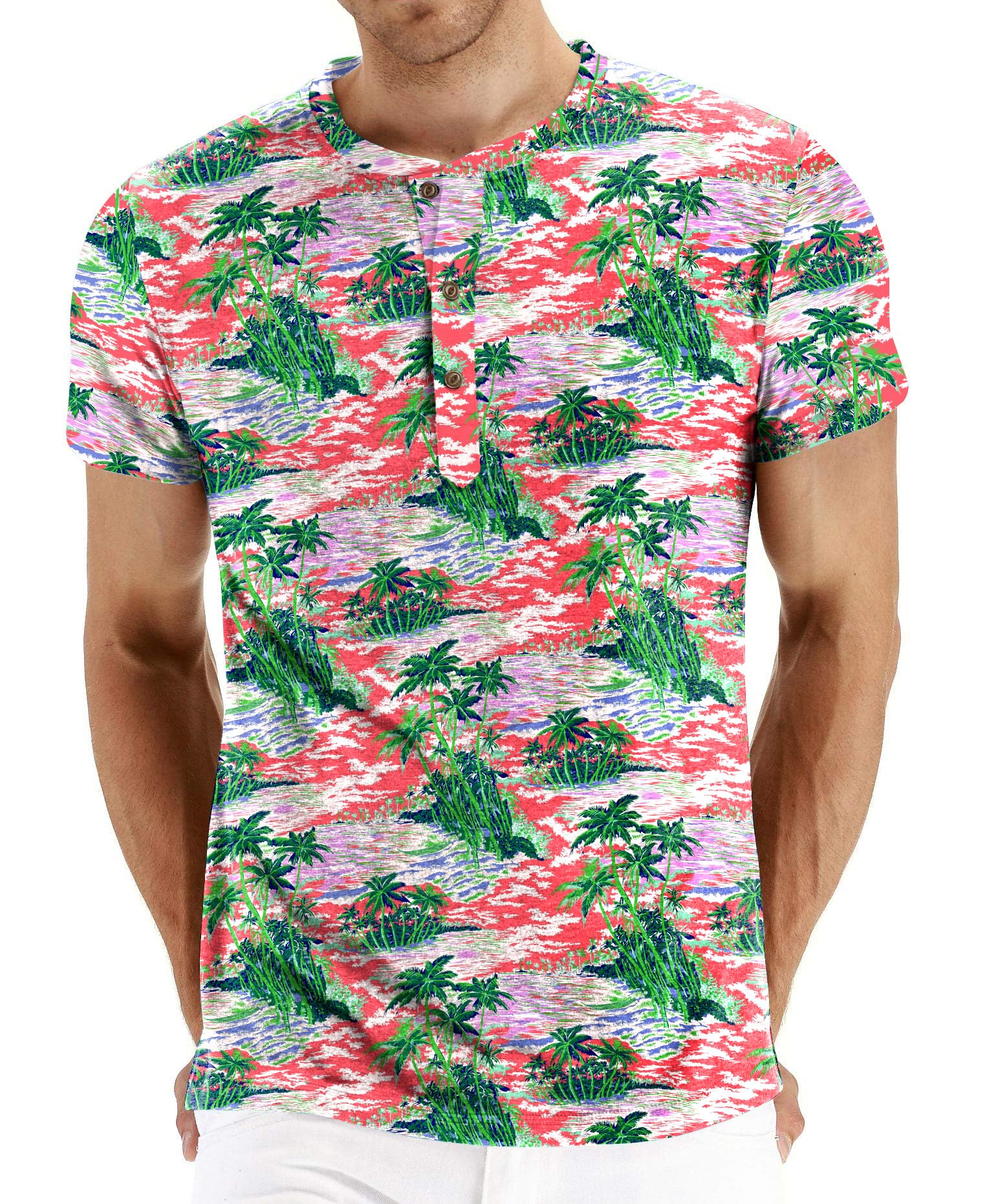 PEGENO Men's Fashion Casual Front Placket Short Sleeve Henley T-Shirts Cotton Shirts