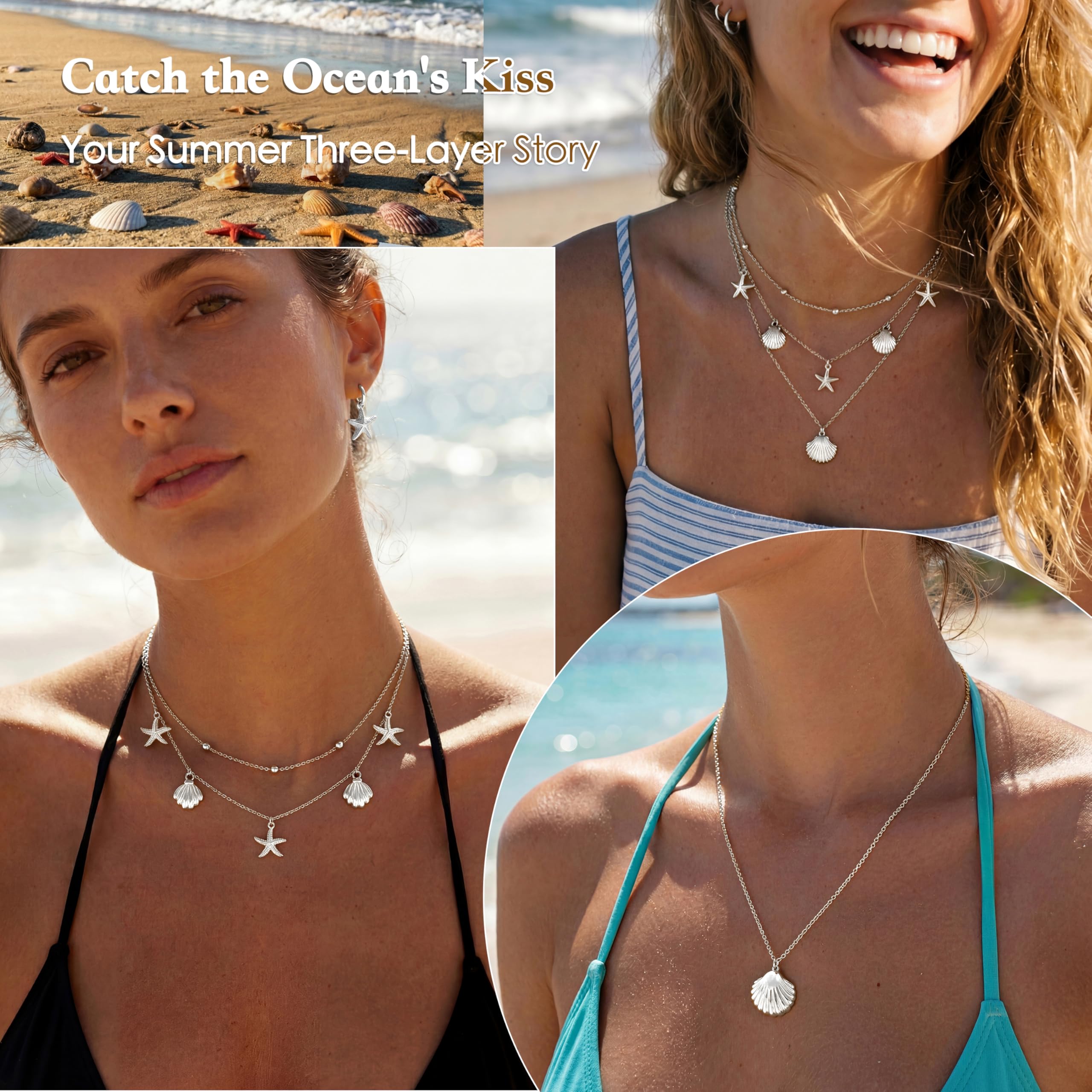 WomenGifts Layered Gold Necklaces for Women, 14K Gold Sterling Silver Plated Dainty Pendant Necklace Set Non Tarnish, Chunky Stackable Cuban Chain Choker, Trendy Birthstone Vacation Jewelry Gift